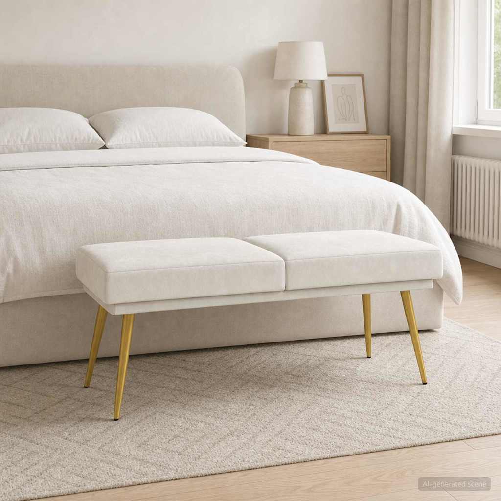 Dubbel-lager bänk Gräddvit 120 x 45 x 46 cm Sammet
