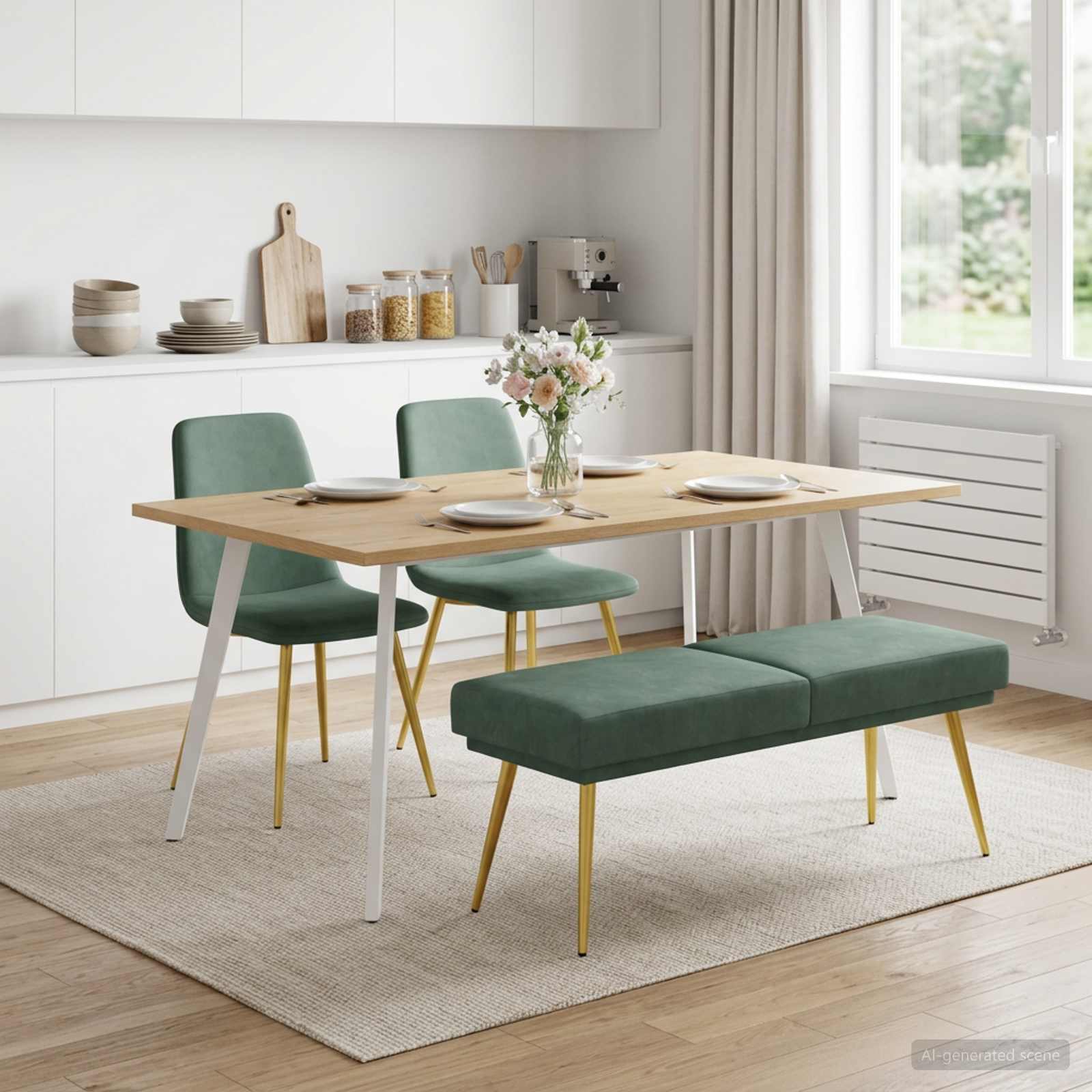 Dubbel-lager bänk Havgrön 120 x 45 x 46 cm Sammet