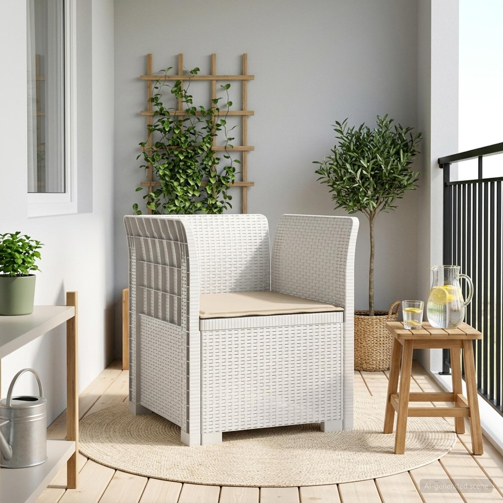 1-sits fåtölj med kudde i rottlook PP Vit