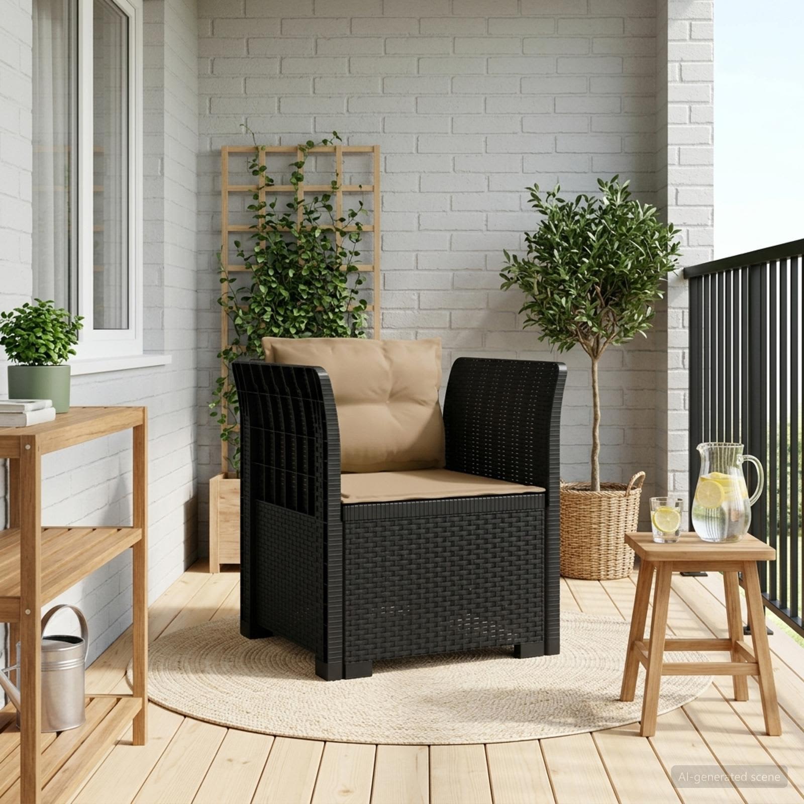 1-sits fåtölj med kuddar i rottlook PP Antracit