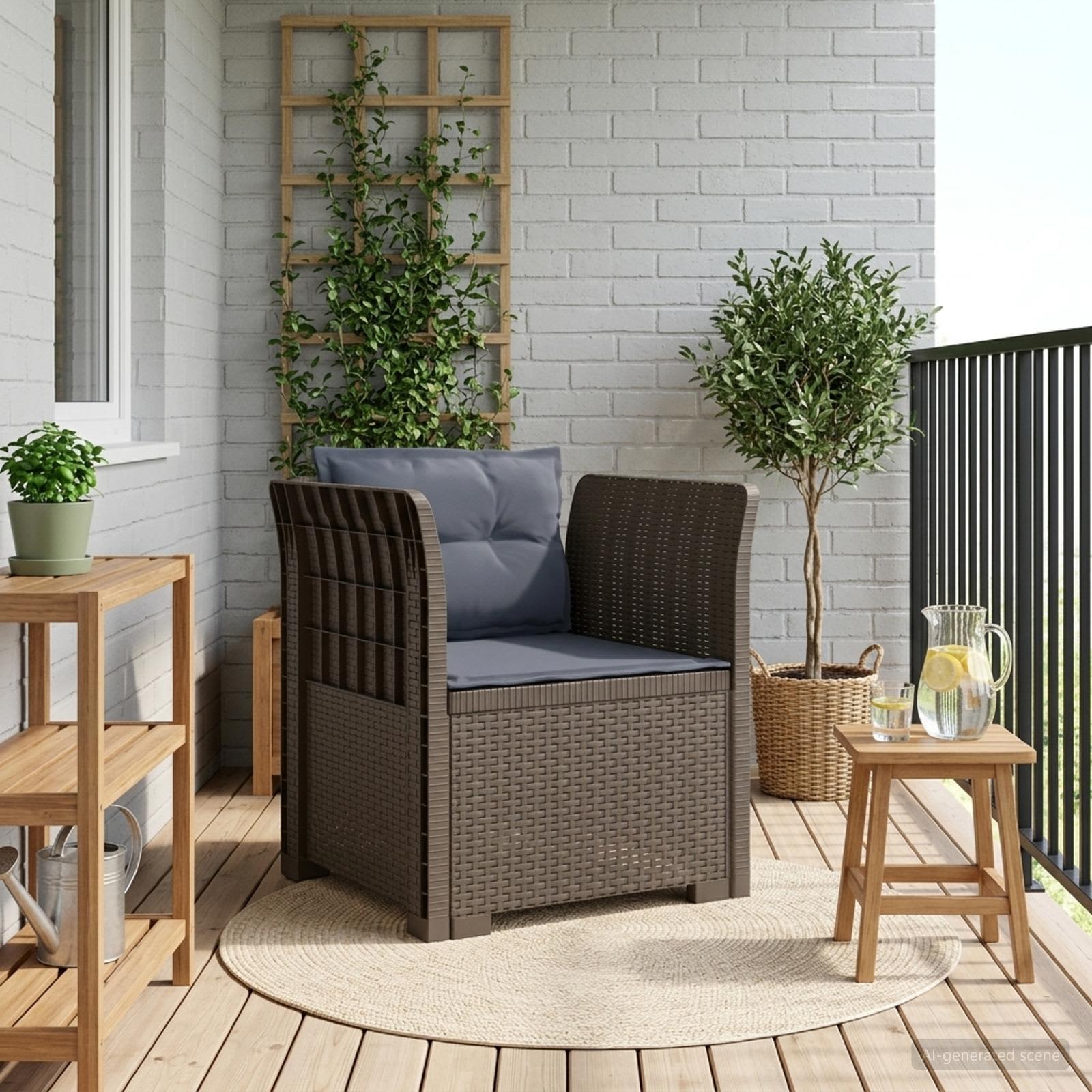 1-sits fåtölj med kuddar i rottlook PP Ljusgrå