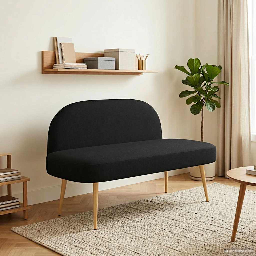 Klädd bänk med ryggstöd Svart 110 x 60 x 76 cm