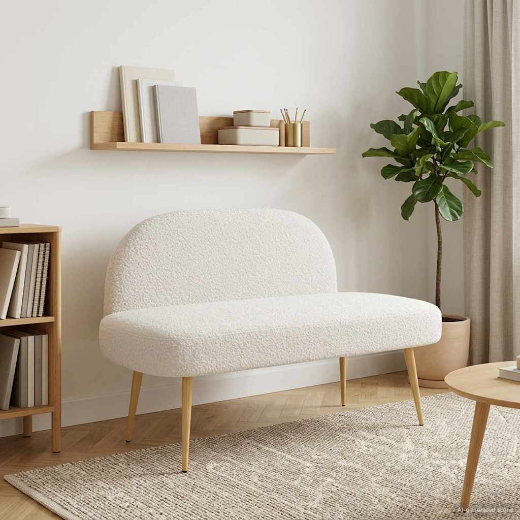 Klädd bänk med ryggstöd Gräddvit 110 x 60 x 76 cm Bouclé