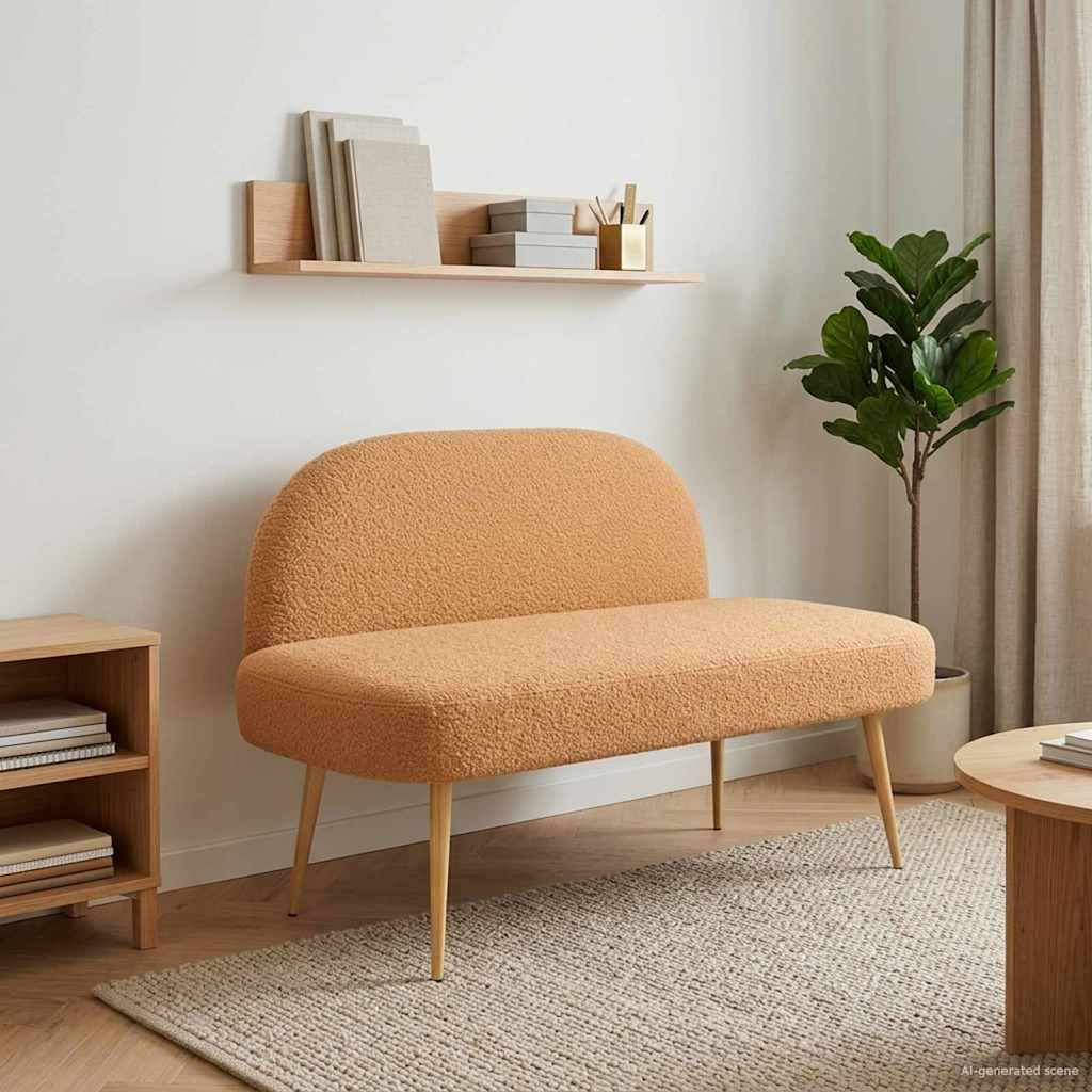 Klädd bänk med ryggstöd Beige 110 x 60 x 76 cm Bouclé