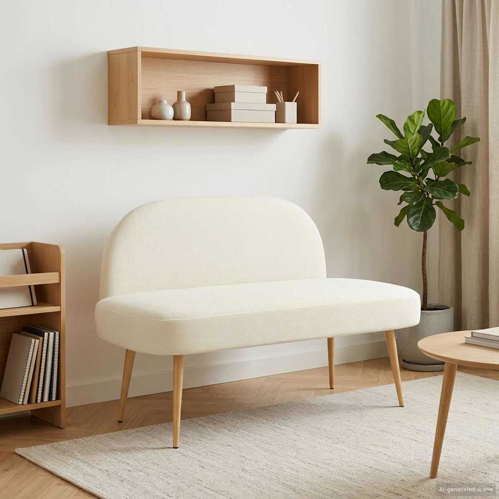 Klädd bänk med ryggstöd Gräddvit 110 x 60 x 76 cm Kordread tyg