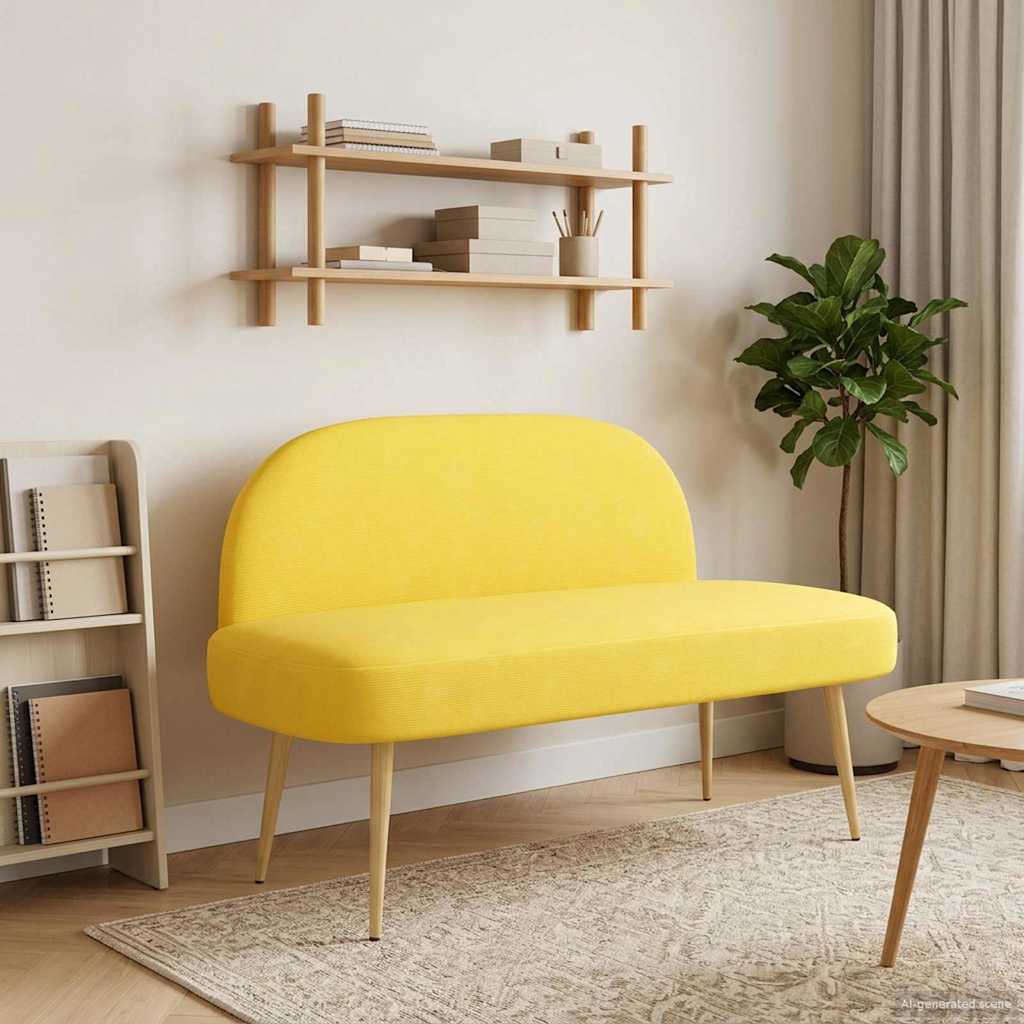 Klädd bänk med ryggstöd Ljusgul 110 x 60 x 76 cm Kordread tyg