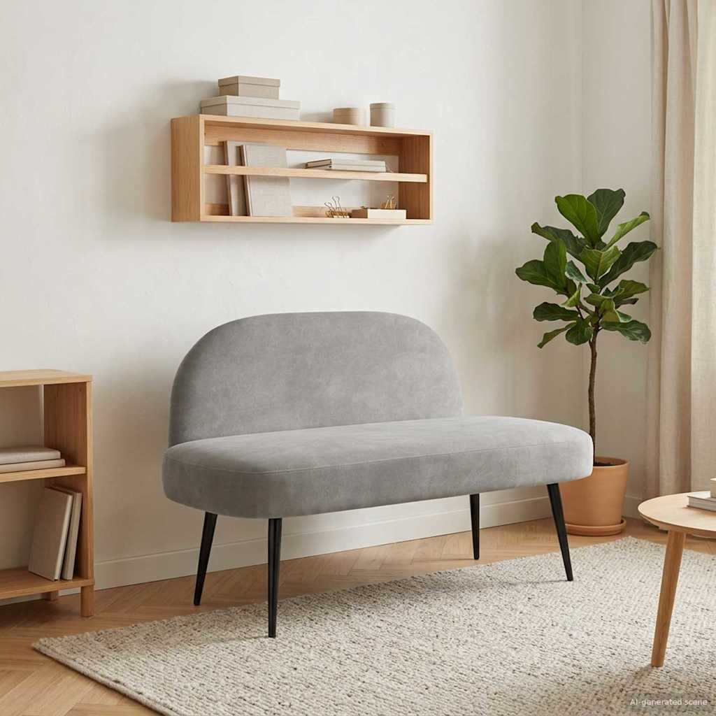 Klädd bänk med ryggstöd Ljusgrå 110 x 60 x 76 cm Sammet