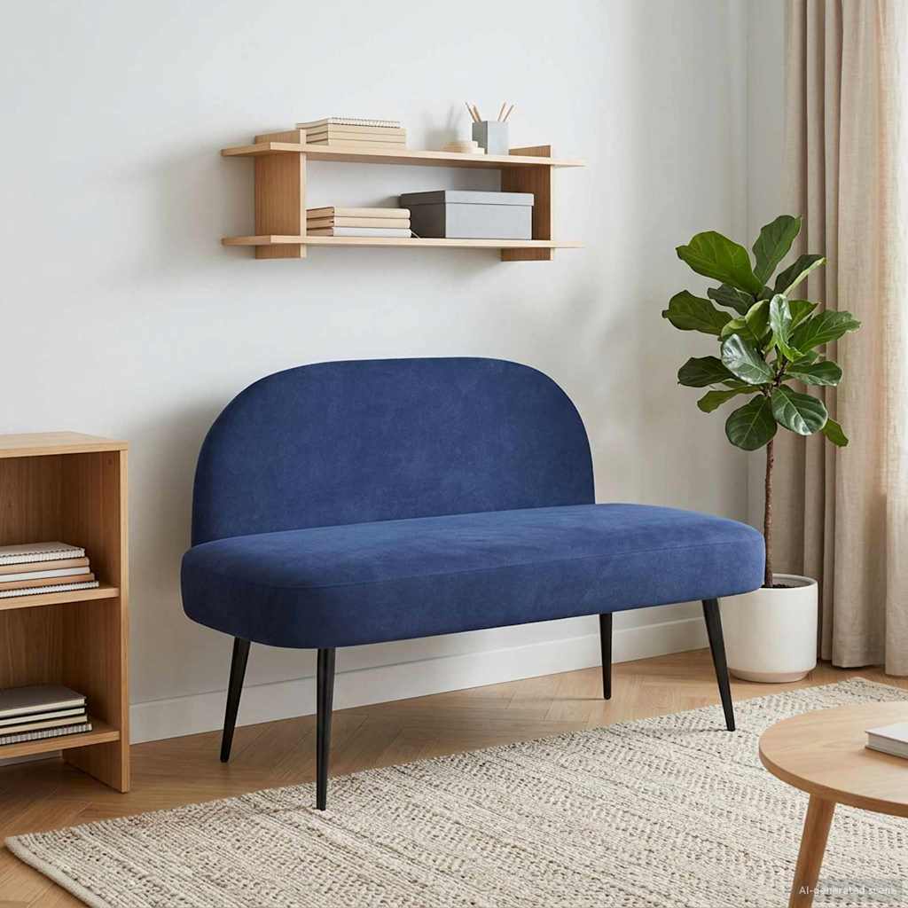 Klädd bänk med ryggstöd Polisblå 110 x 60 x 76 cm Sammet