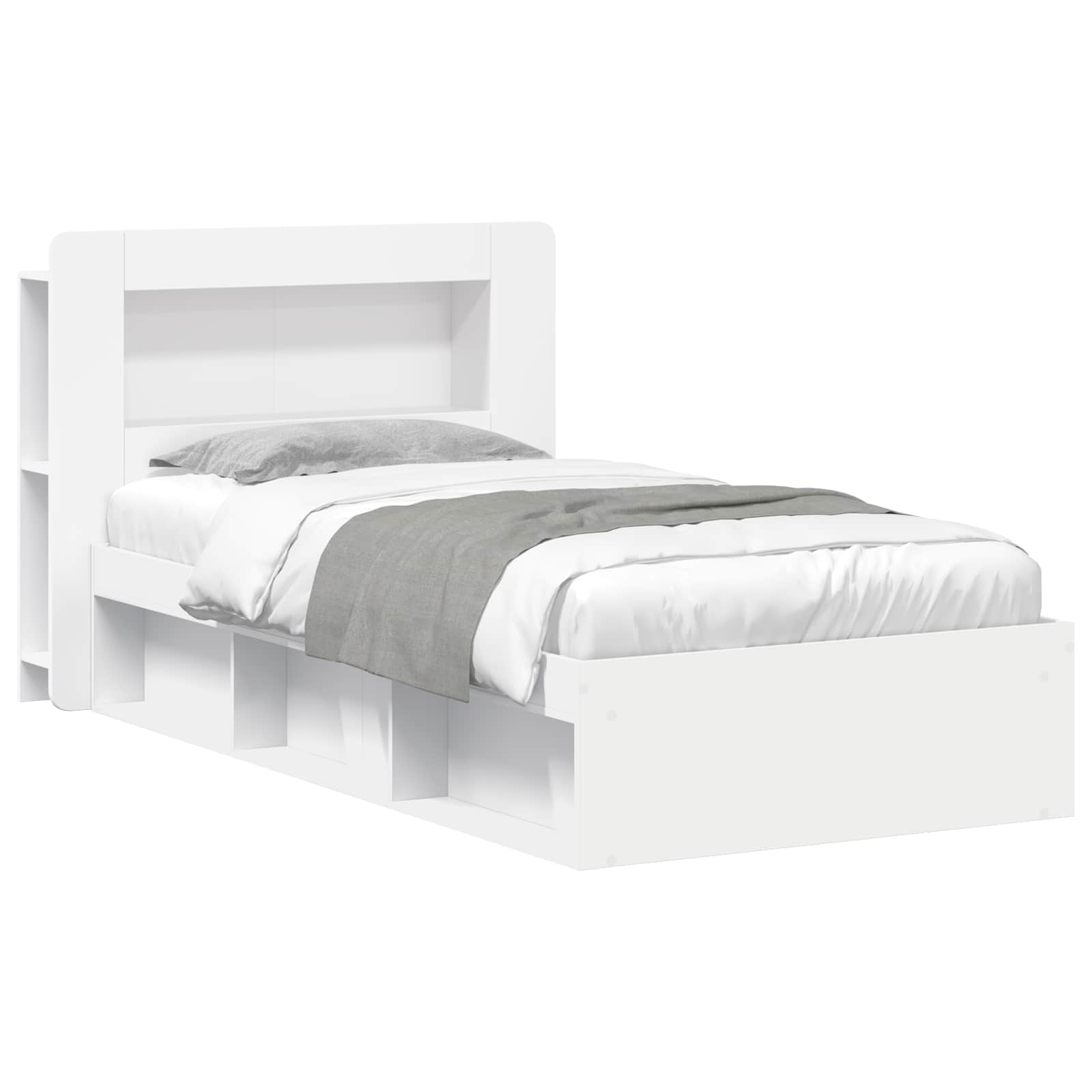 Sängram med förvaring Vit 90 x 190 cm Konstruerat trä