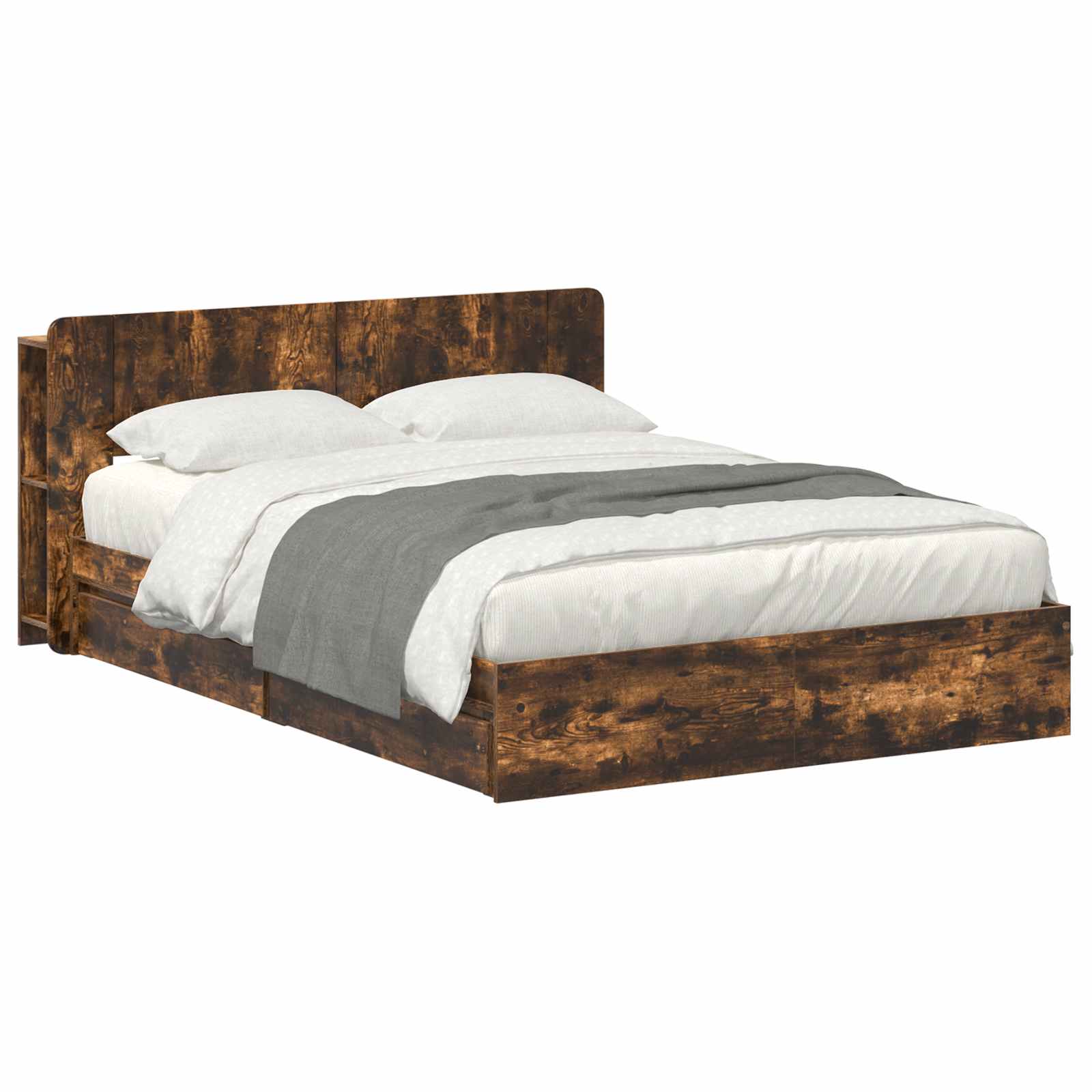 Sängram med förvaring Rökt ek 135 x 190 cm Konstruerat trä