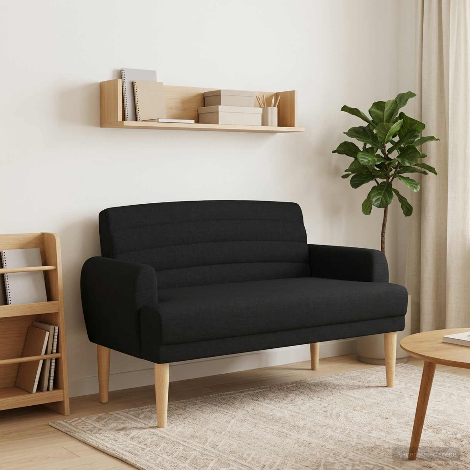 Loveseat med knapprapport Svart 116 x 67 x 80 cm Tyg