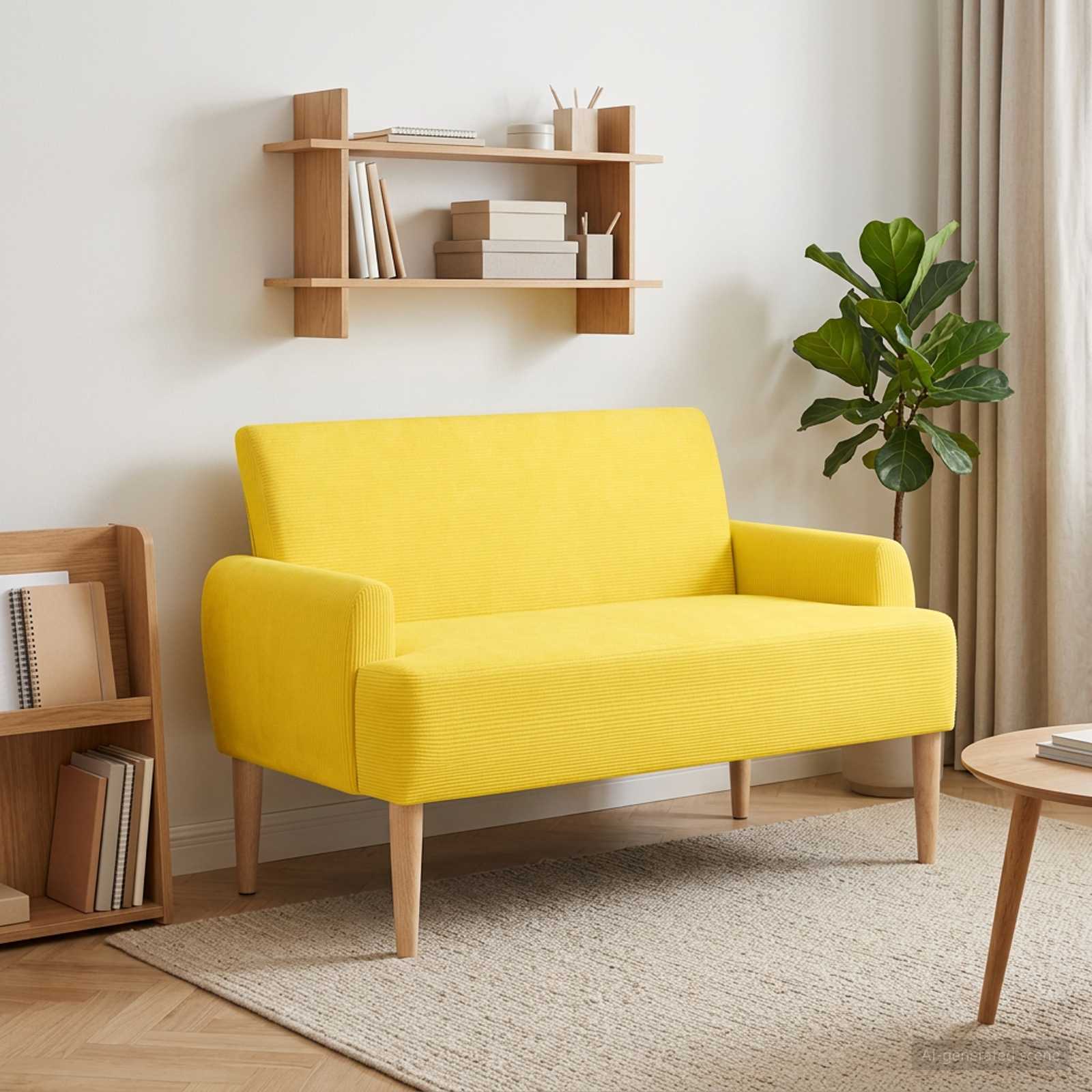 Loveseat med knapprapport Ljusgul 116 x 67 x 81 cm Kordread tyg