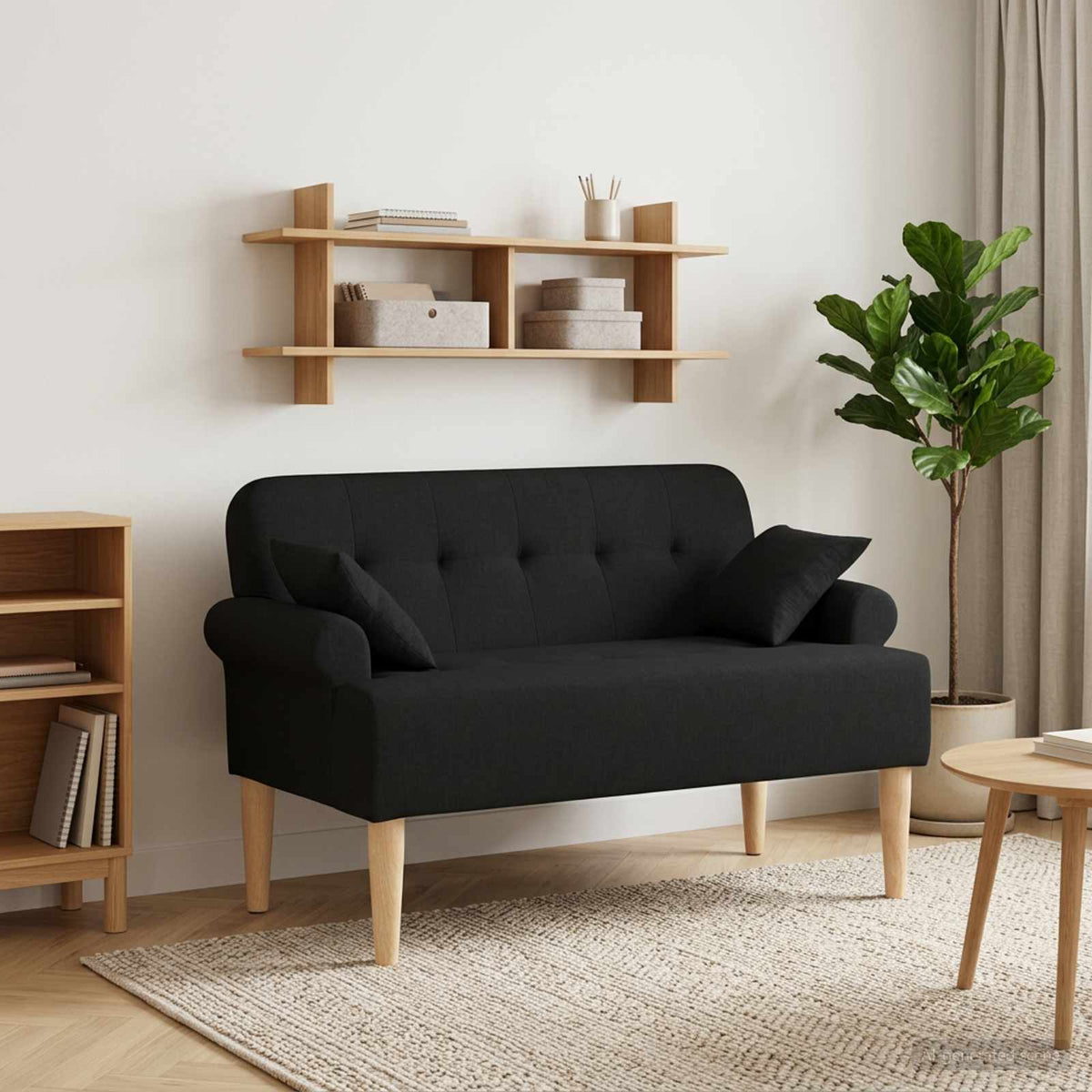 Loveseat med knapprapport Svart 120 x 65 x 79 cm Tyg