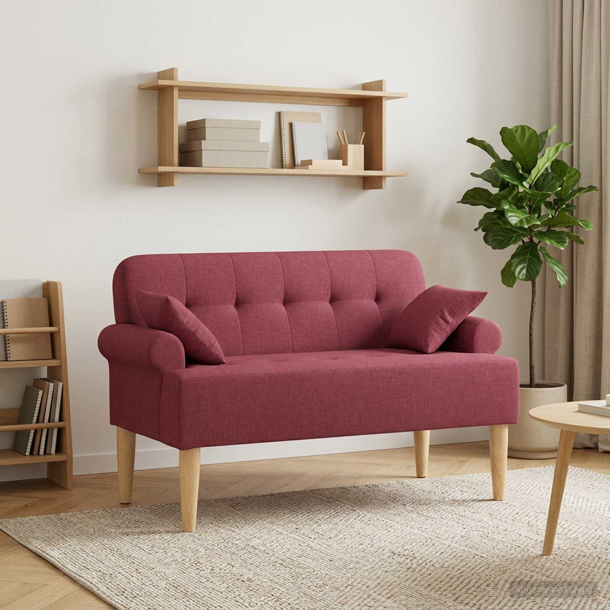 Loveseat med knapprapport Vinröd 120 x 65 x 79 cm Tyg