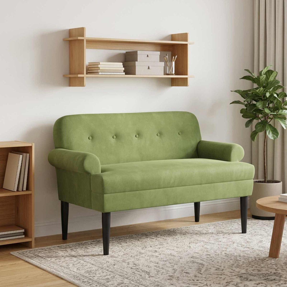 Loveseat med knapprapport Ljusgrön 120 x 66 x 78 cm Sammet