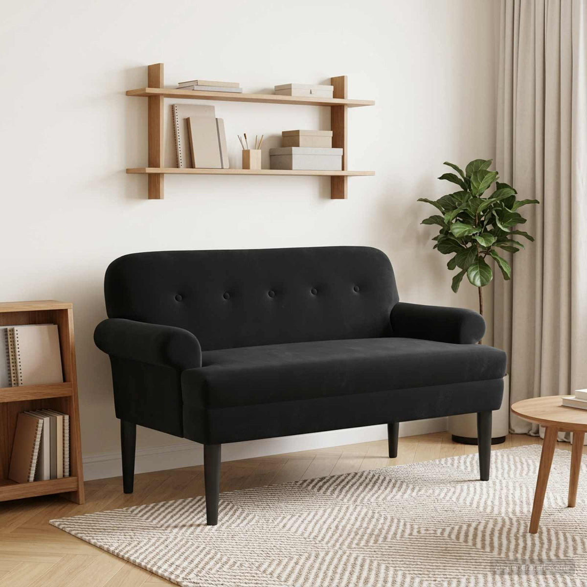 Loveseat med knapprapport Svart 120 x 66 x 78 cm Sammet