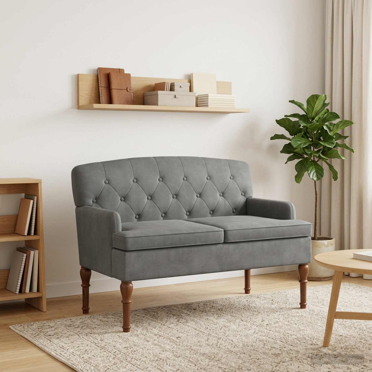 Loveseat med knapprapport Mörkgrå 111 x 65 x 79 cm Sammet