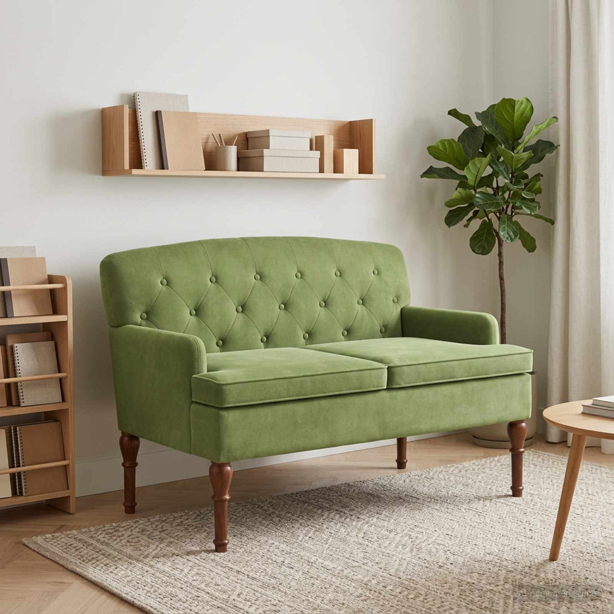 Loveseat med knapprapport Ljusgrön 111 x 65 x 79 cm Sammet