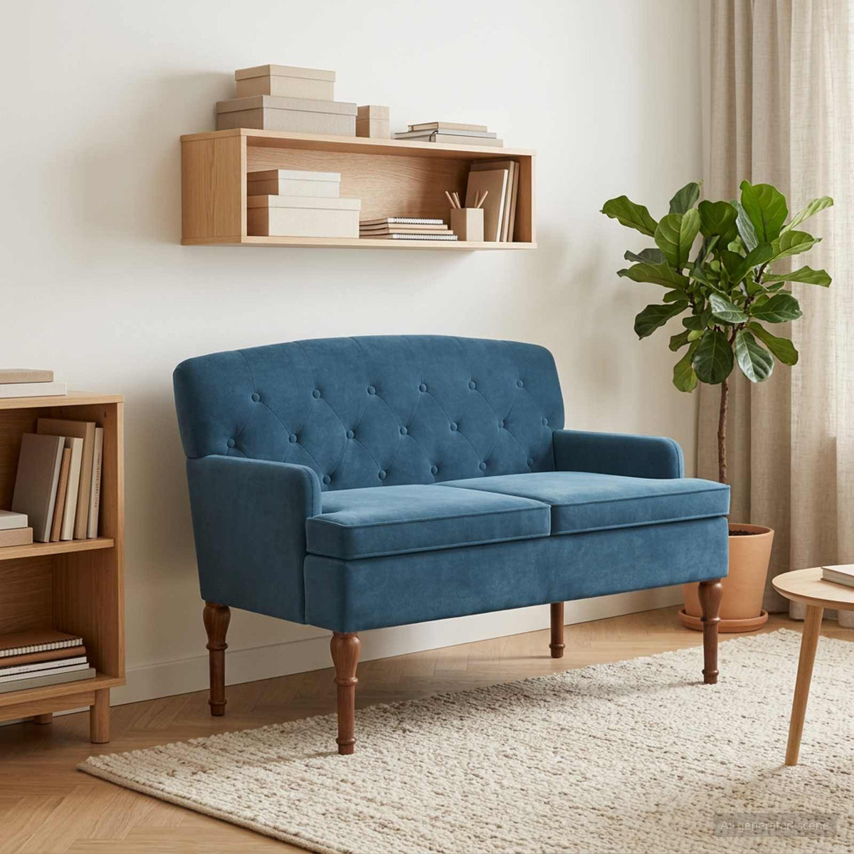 Loveseat med knapprapport Blå 111 x 65 x 79 cm Sammet