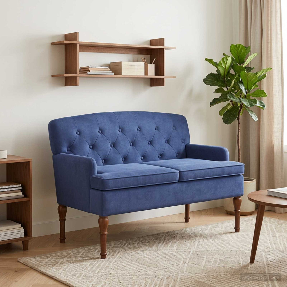 Loveseat med knapprapport Polisblå 111 x 65 x 79 cm Sammet