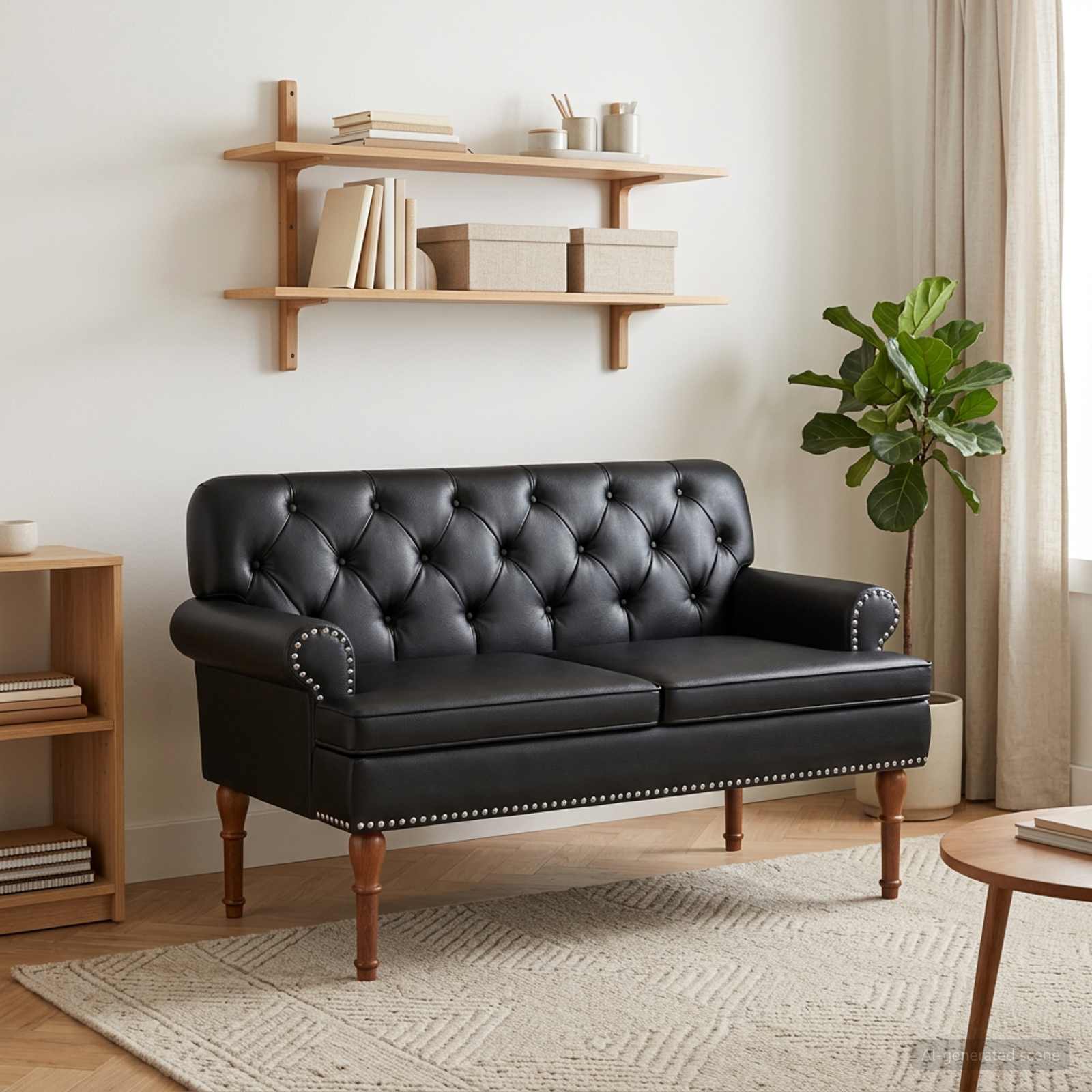 Loveseat med knapprapport Svart 120 x 65 x 77 cm Konstläder
