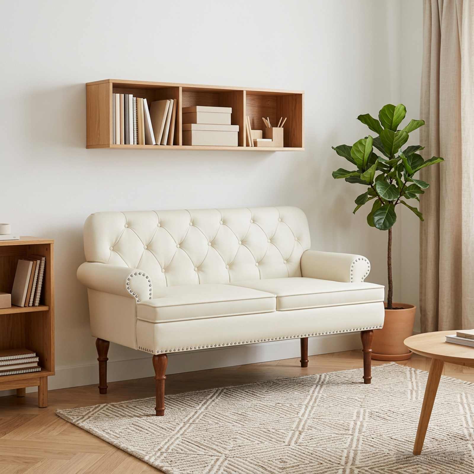 Loveseat med knapprapport Gräddvit 120 x 65 x 77 cm Konstläder