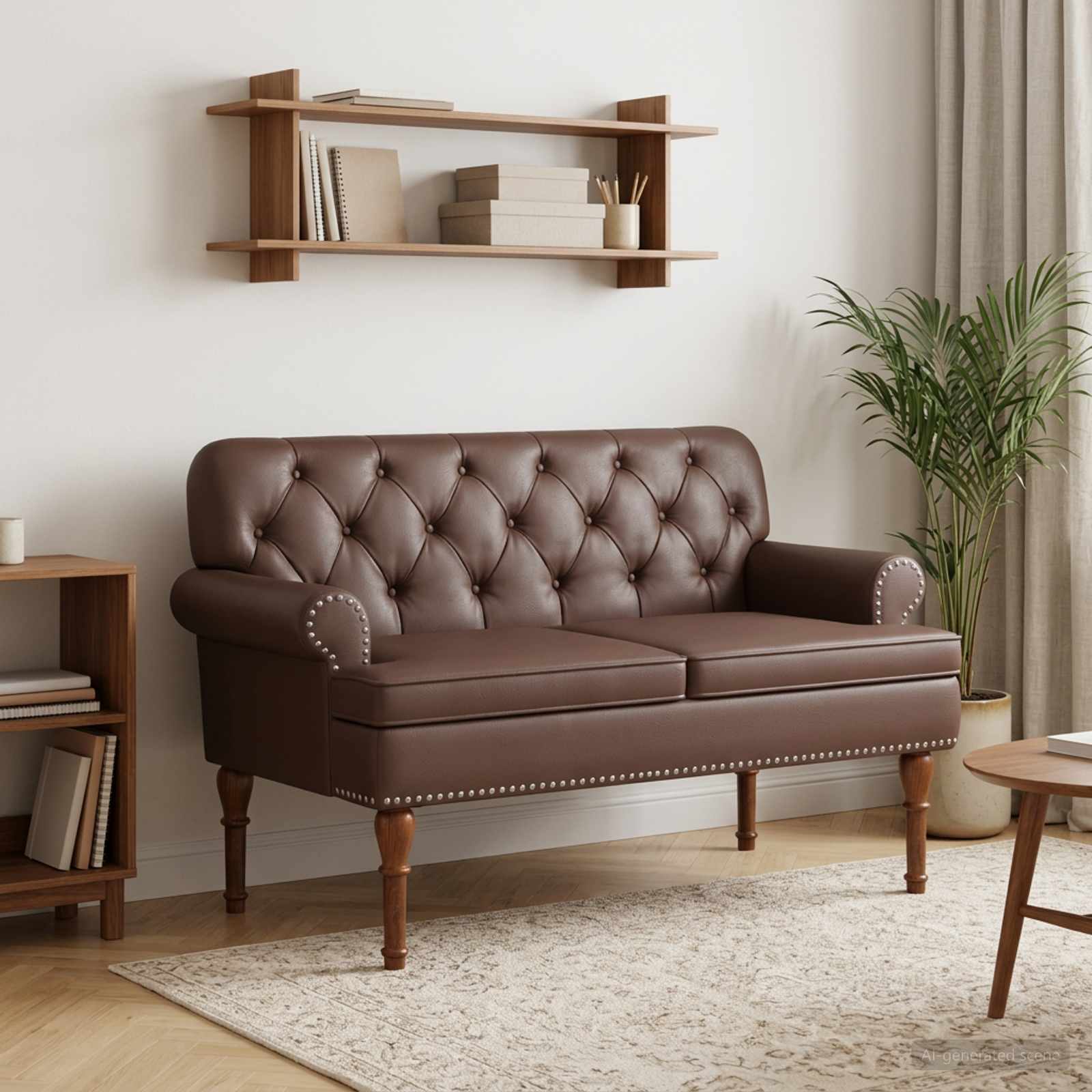 Loveseat med knapprapport Brun 120 x 65 x 77 cm Konstläder