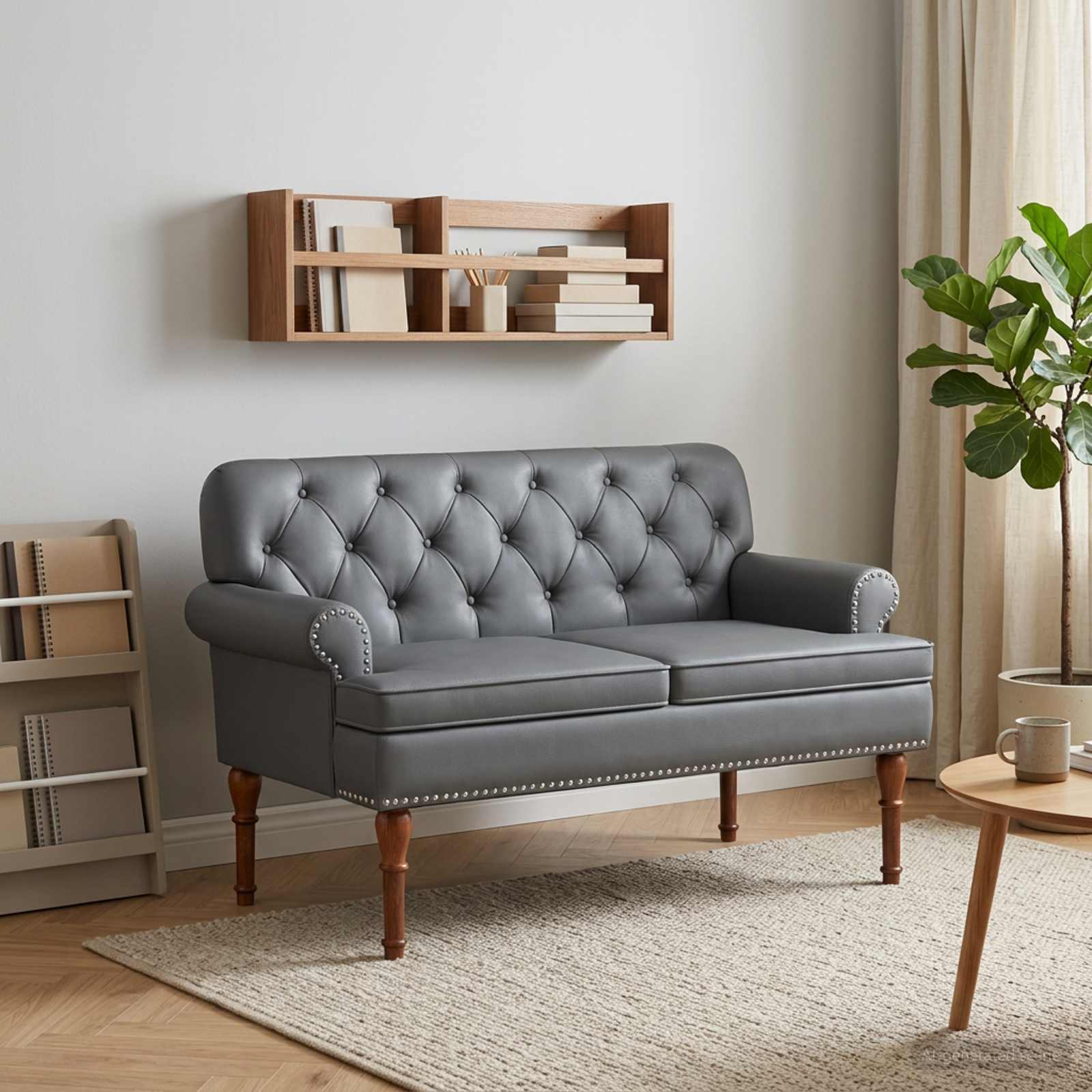 Loveseat med knapprapport Grå 120 x 65 x 77 cm Konstläder