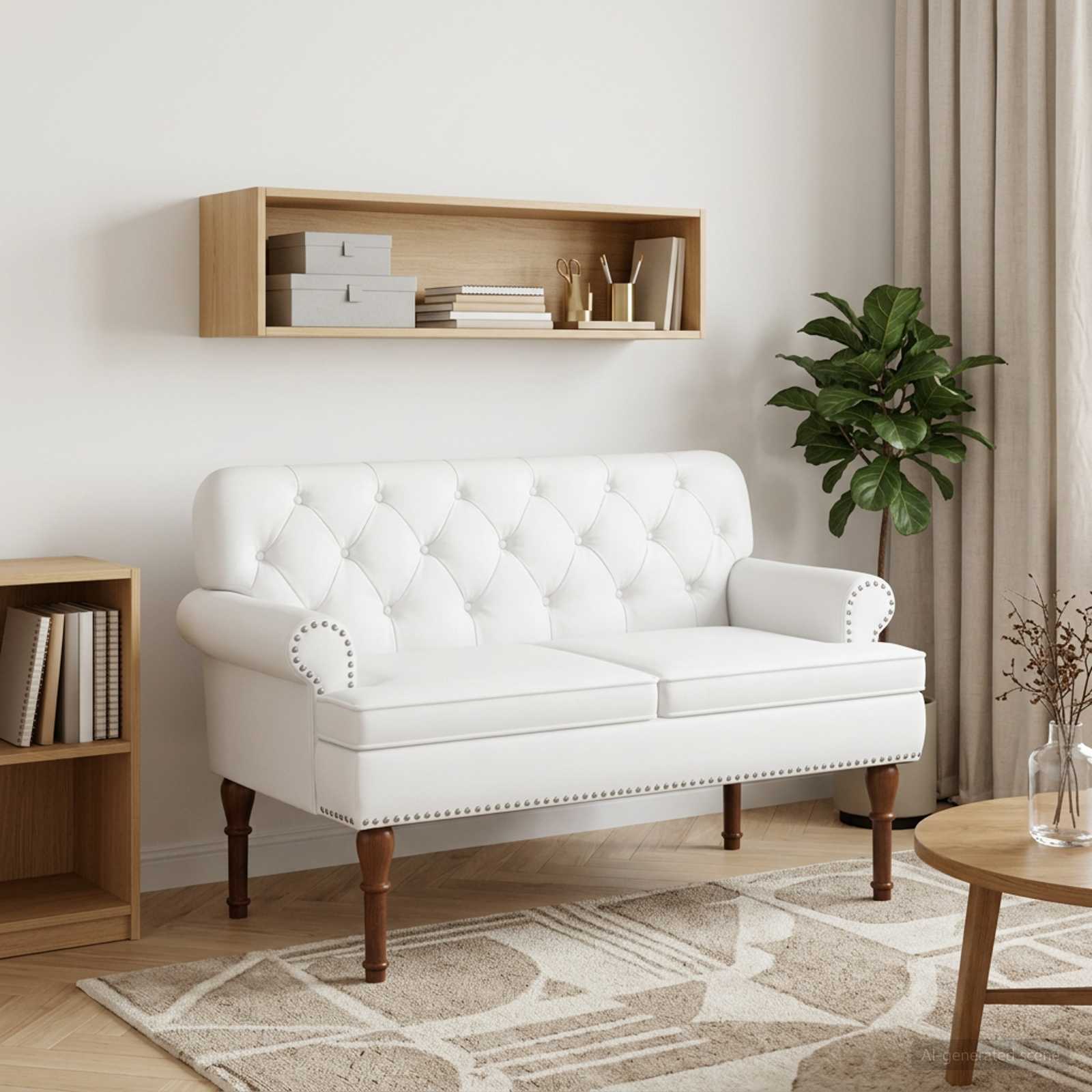 Loveseat med knapprapport Vit 120 x 65 x 77 cm Konstläder