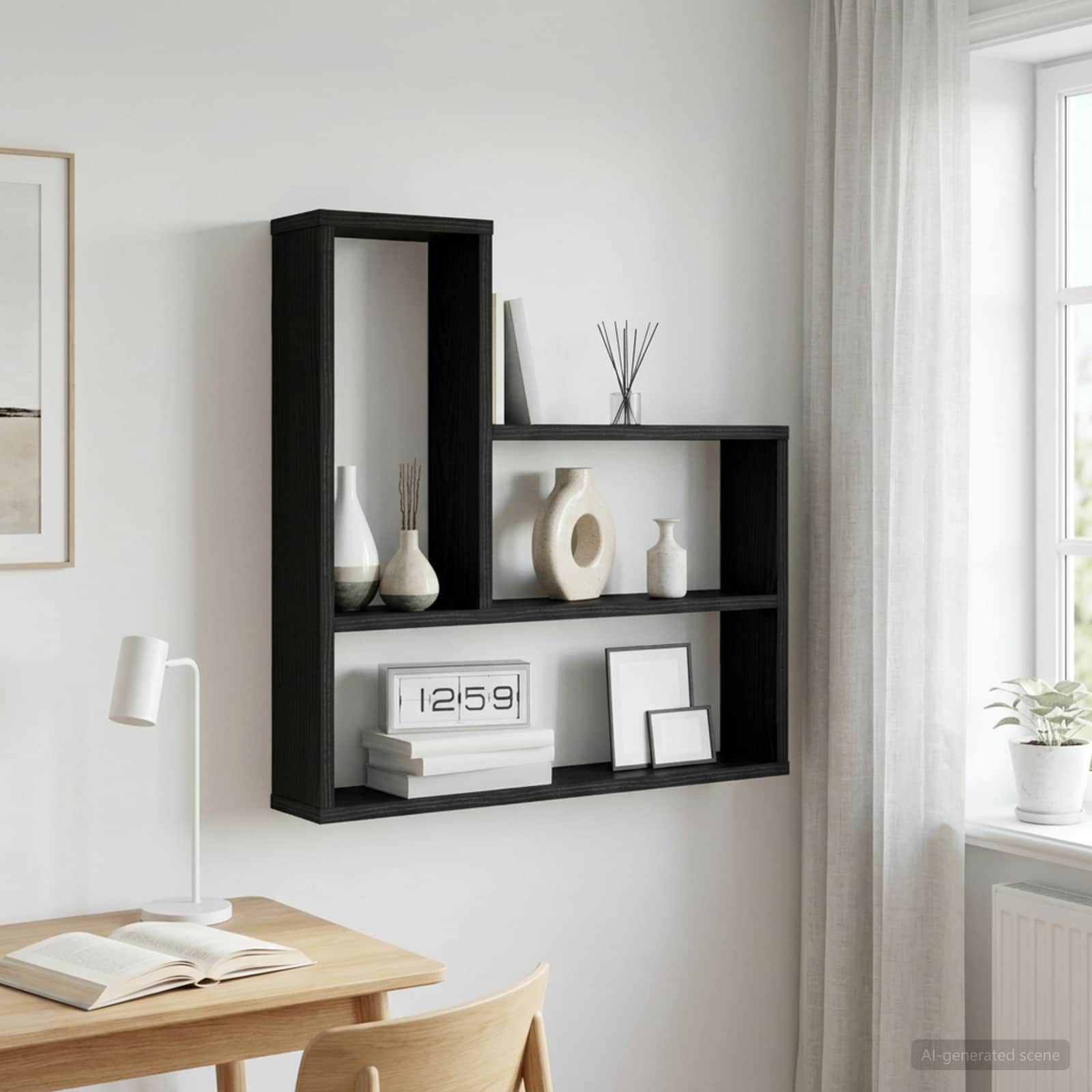 Vägg hylla Svart ek 60 x 11 x 60 cm Konstruerat trä