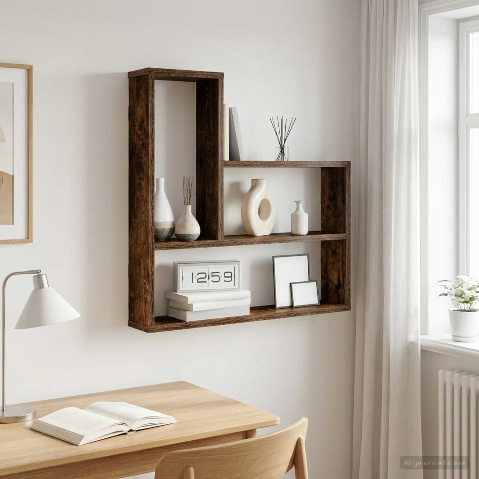 Vägg hylla Rökt ek 60 x 11 x 60 cm Konstruerat trä