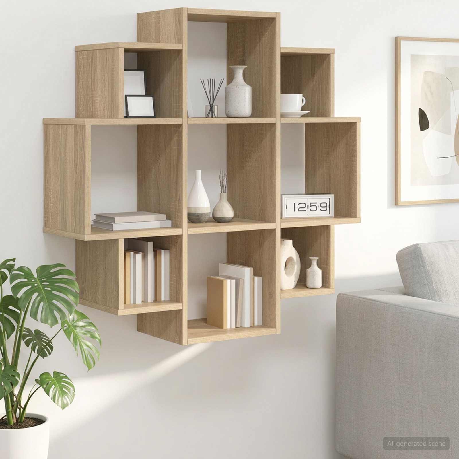 Vägg hylla Sonoma-ek 90 x 25 x 90 cm Konstruerat trä