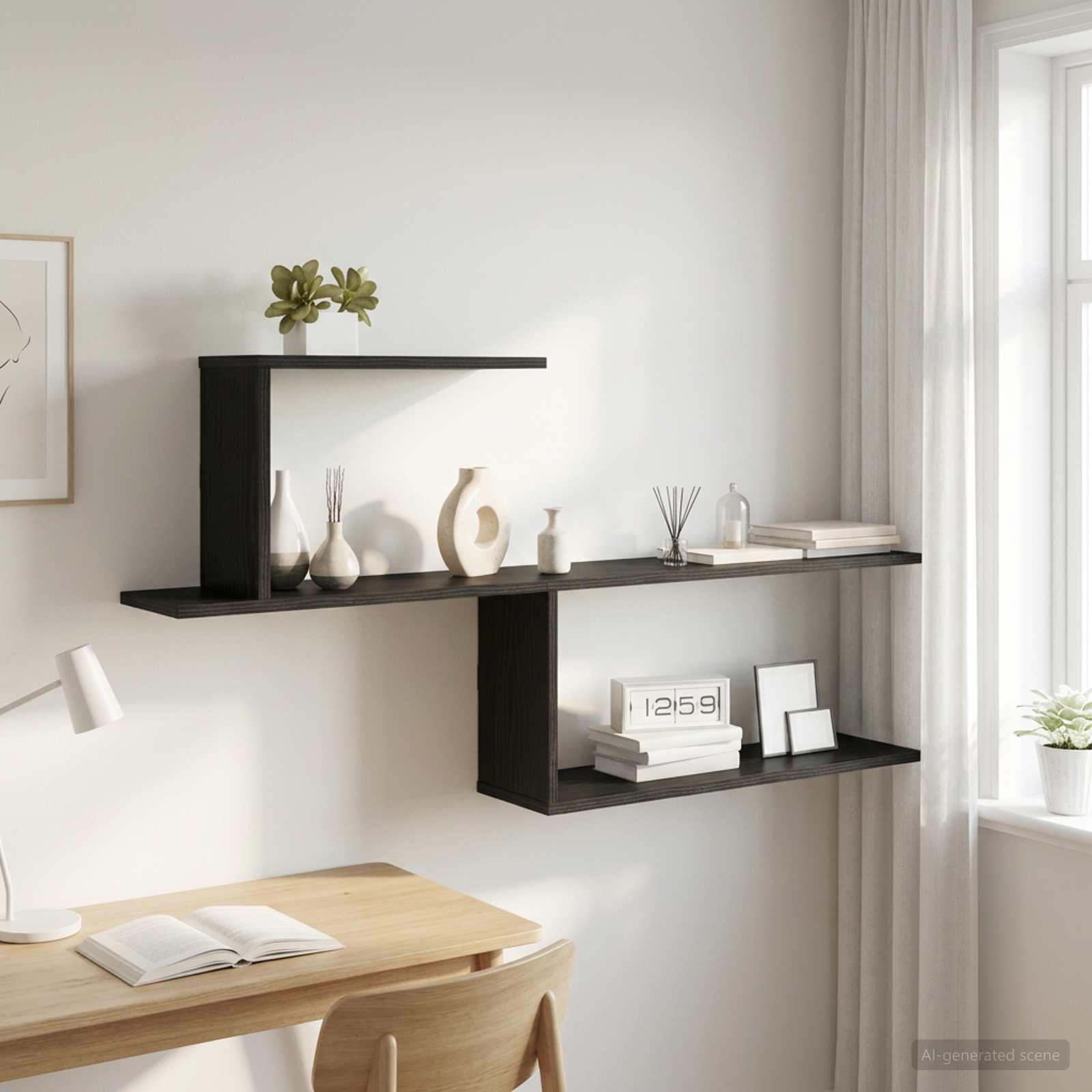 Vägg hylla Svart ek 122 x 18 x 60 cm Konstruerat trä
