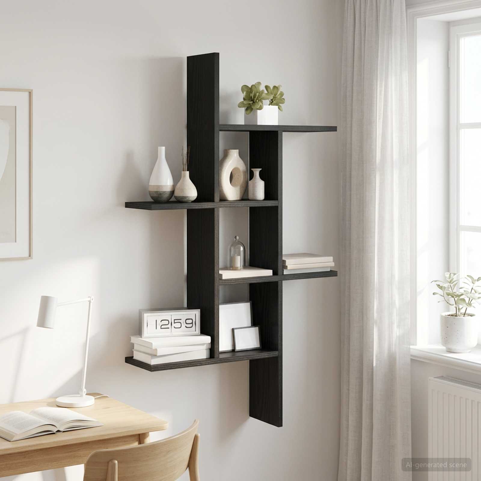 Vägg hylla Svart ek 61 x 15 x 102 cm Konstruerat trä