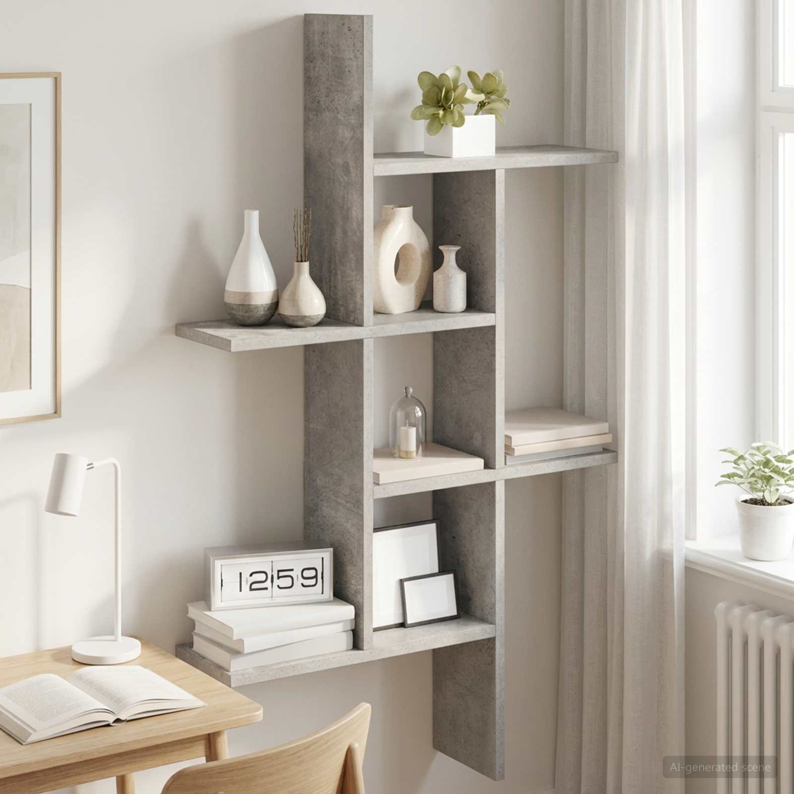 Vägg hylla Betonggrå 61 x 15 x 102 cm Konstruerat trä