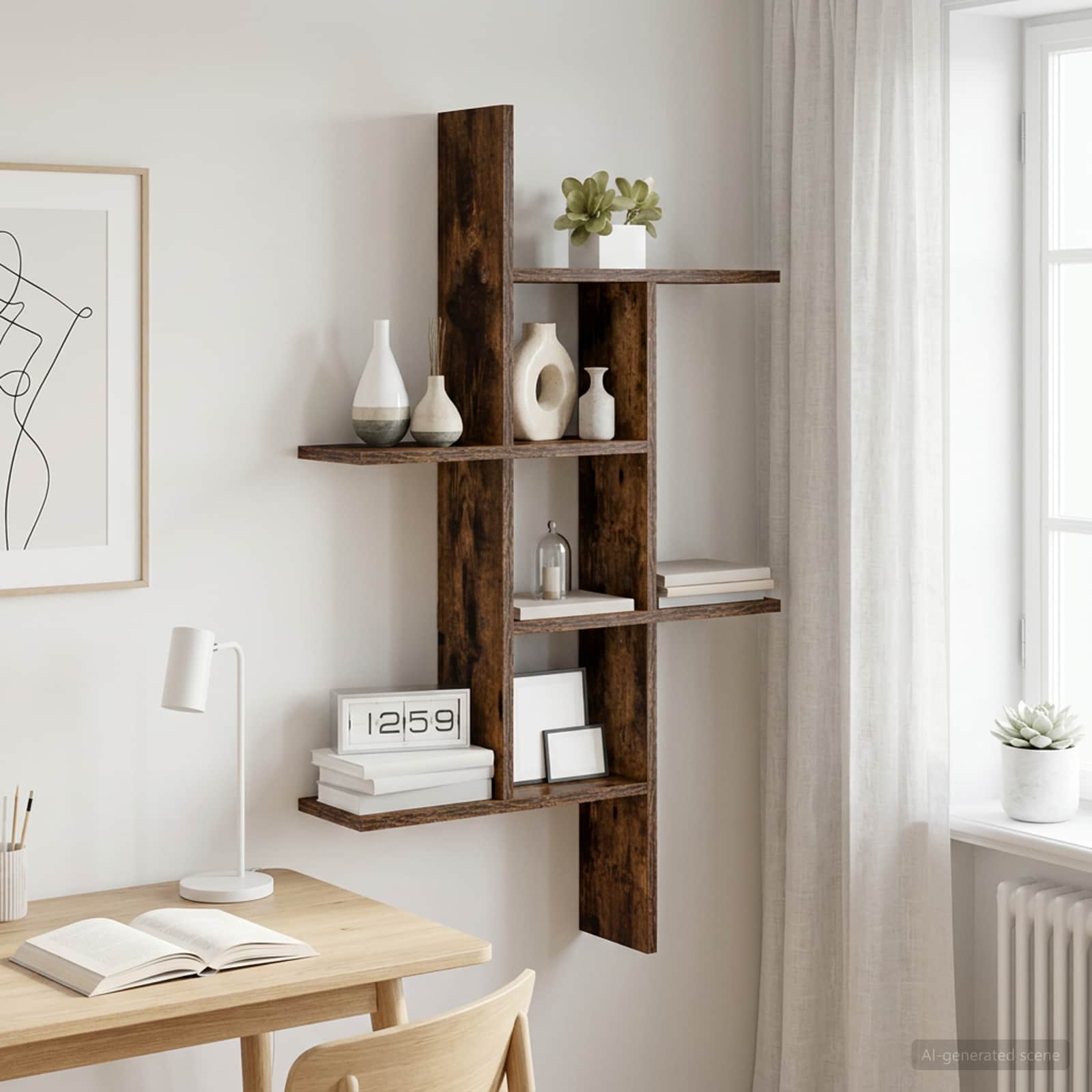 Vägg hylla Rökt ek 61 x 15 x 102 cm Konstruerat trä