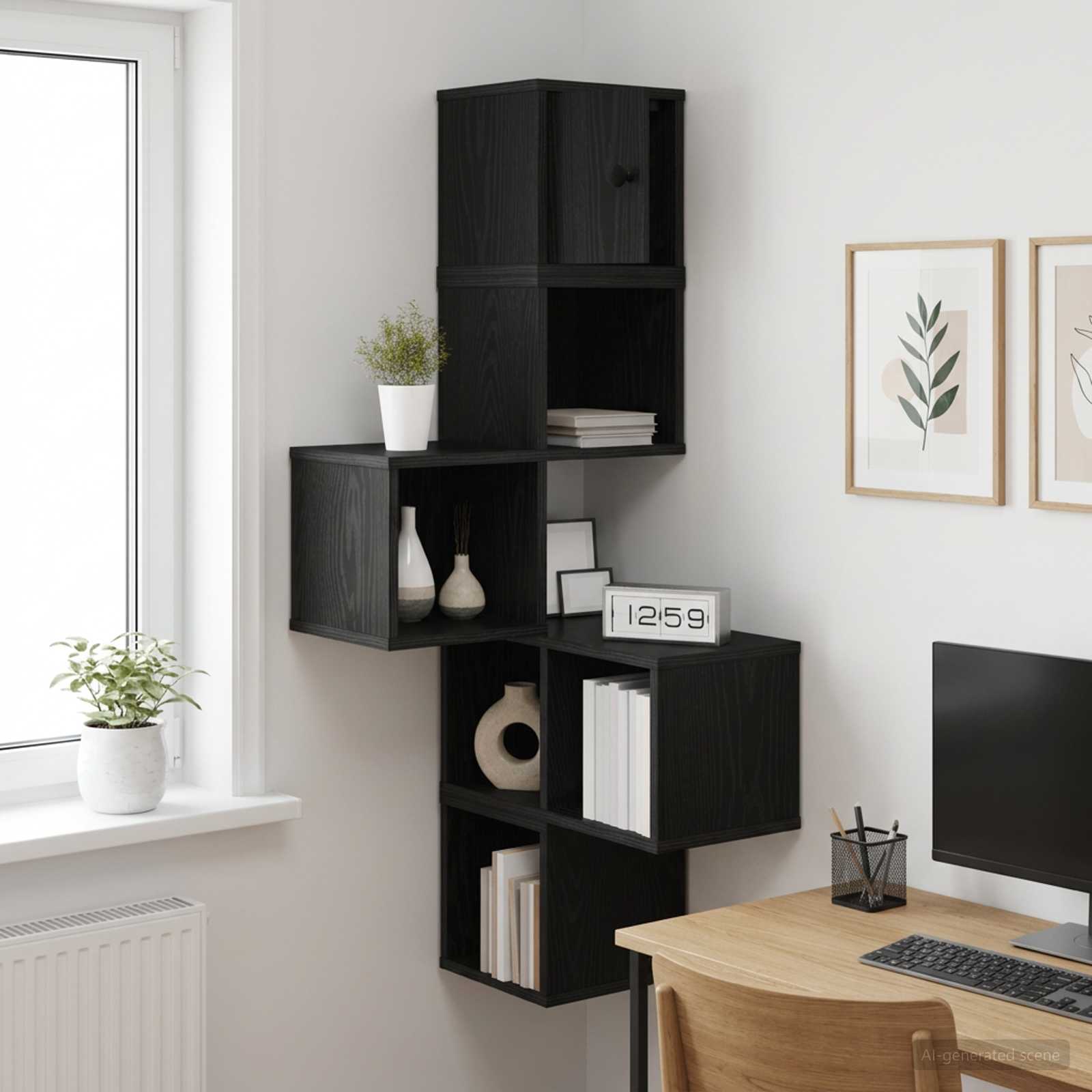 Väggkrokhylla Svart ek 48 x 48 x 120 cm Konstruerat trä