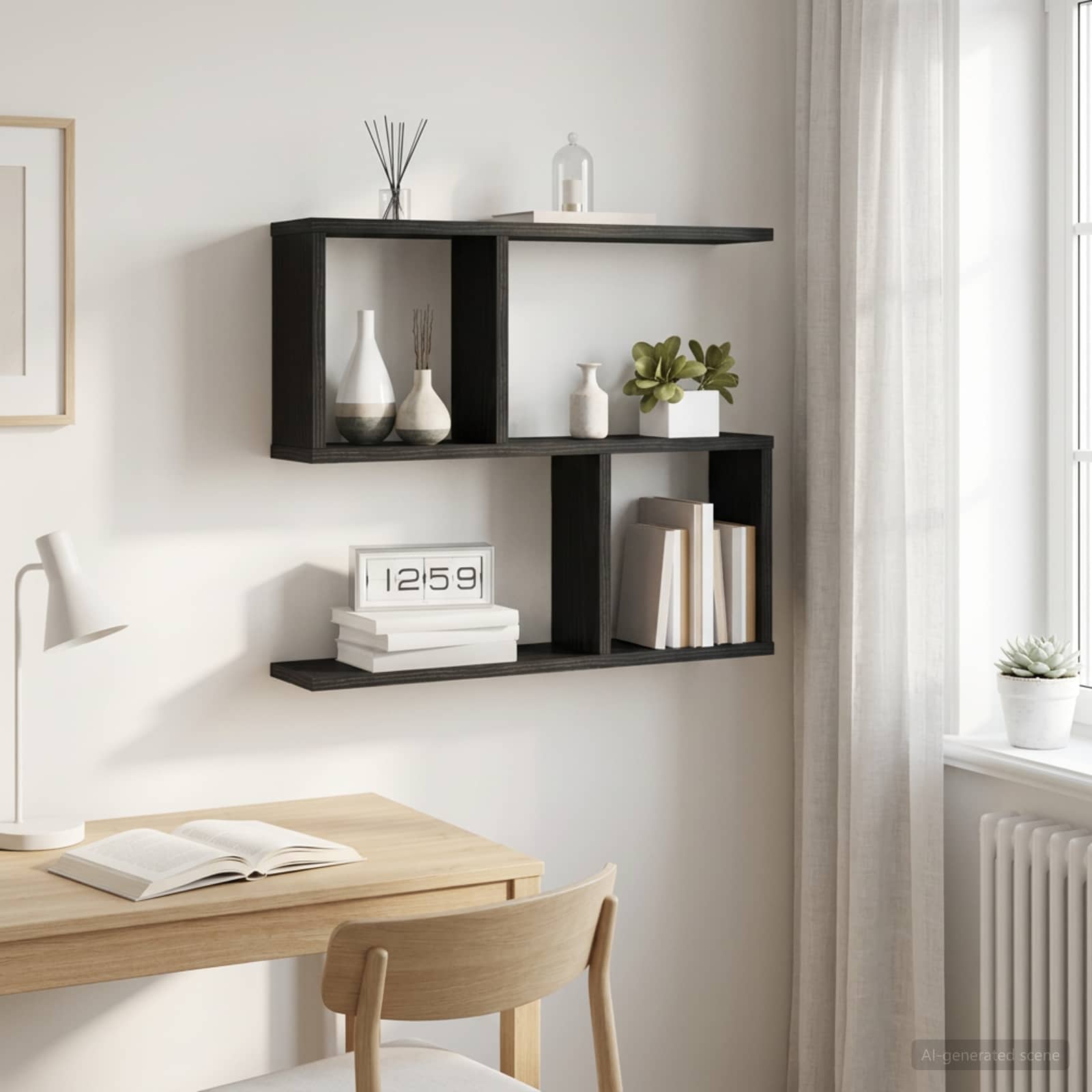 Vägg hylla Svart ek 60 x 12 x 50,5 cm Konstruerat trä