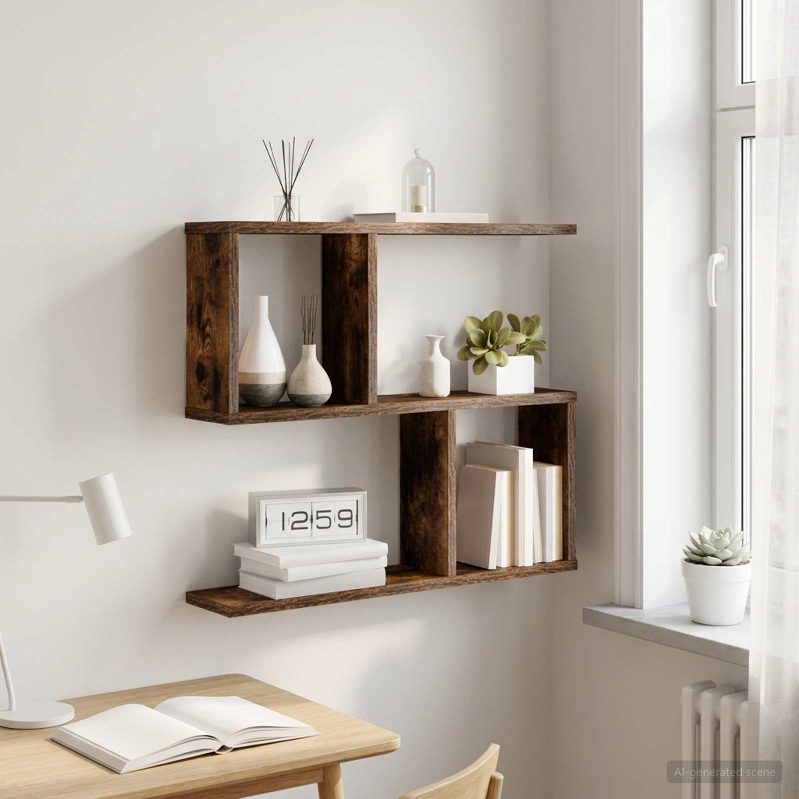Vägg hylla Rökt ek 60 x 12 x 50,5 cm Konstruerat trä