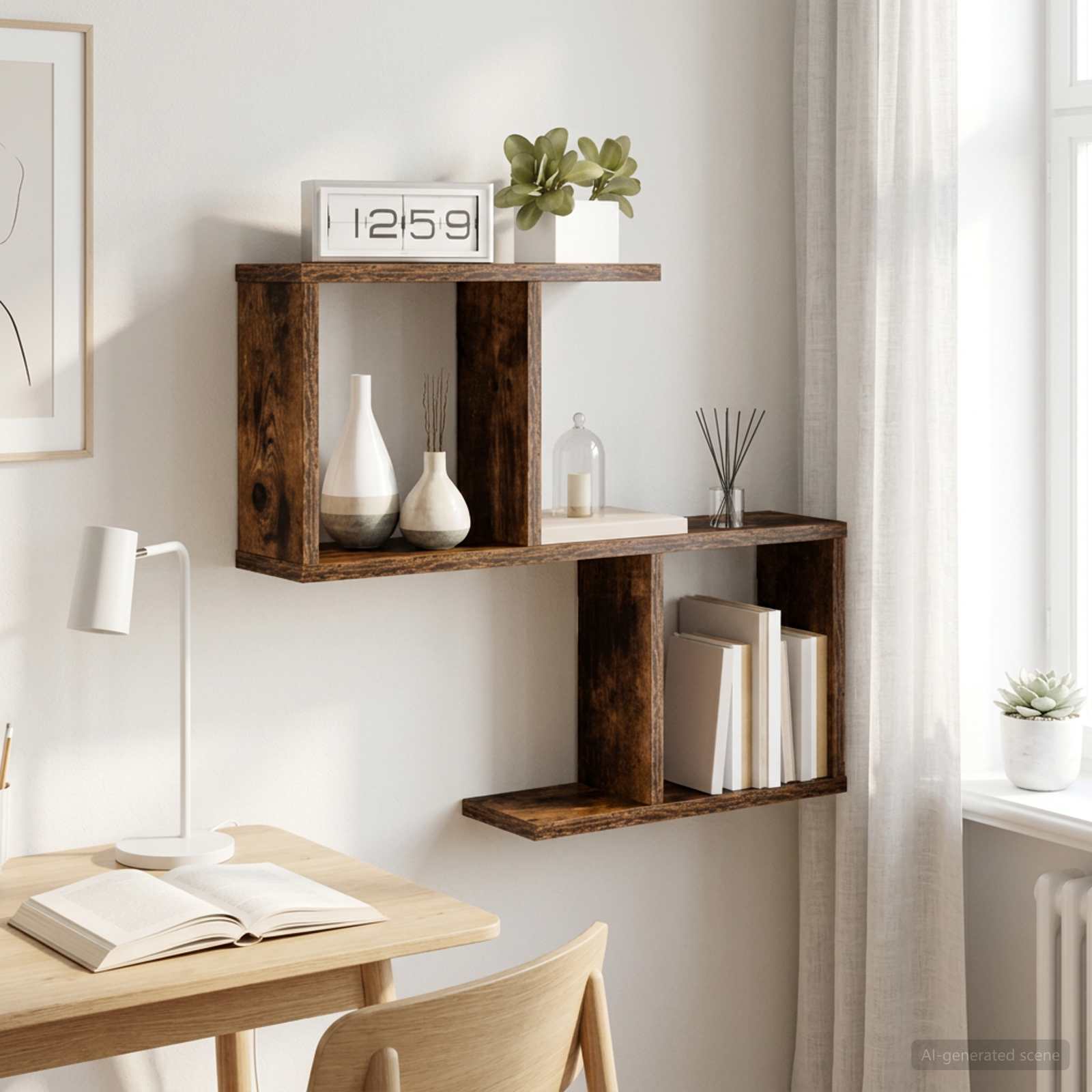 Vägg hylla Rökt ek 60 x 12 x 50,5 cm Konstruerat trä