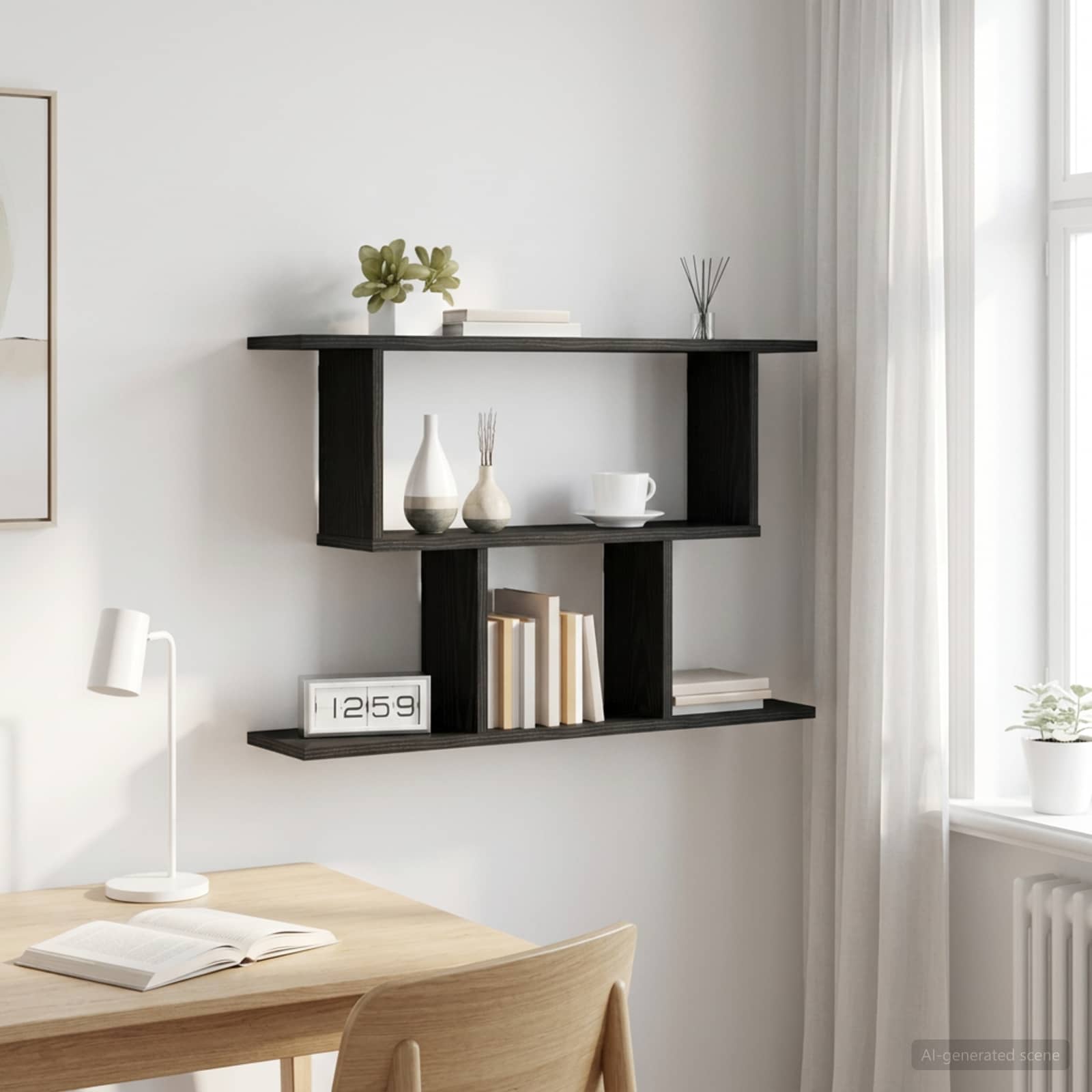 Vägg hylla Svart ek 80 x 15 x 50,5 cm Konstruerat trä