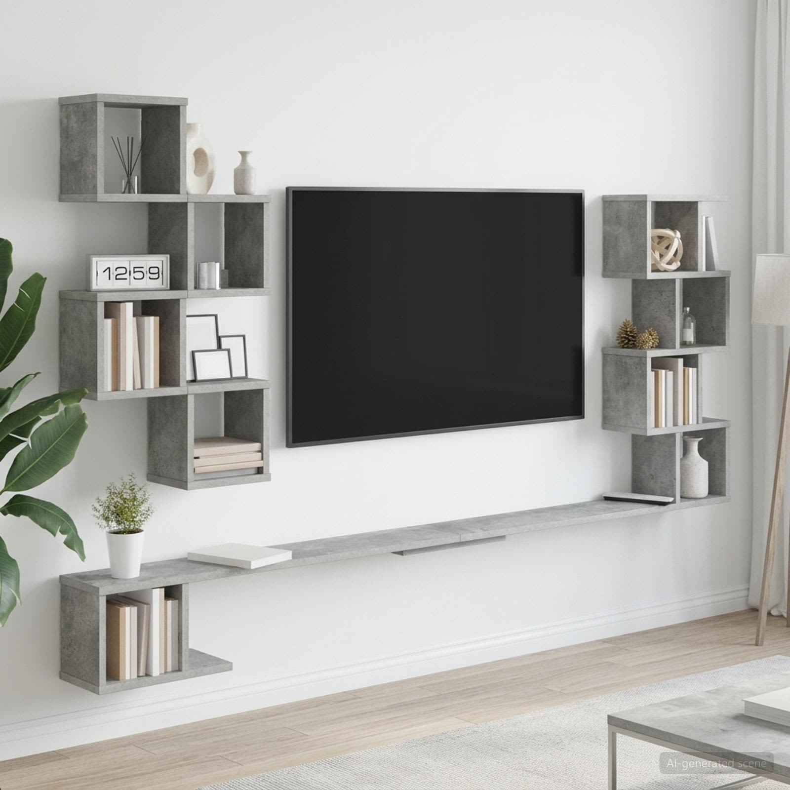 Väggmonterad TV-hylla Betonggrå 180 x 15 x 94 cm