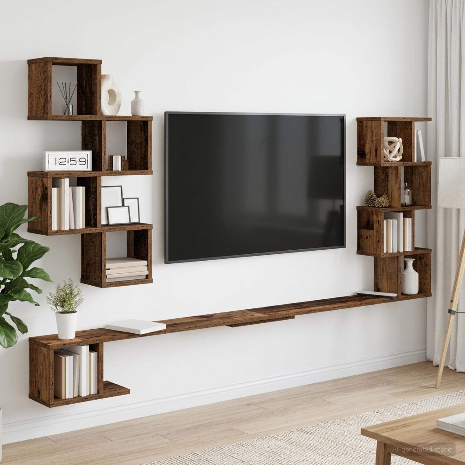 Väggmonterad TV-hylla Gammalt trä 180 x 15 x 94 cm