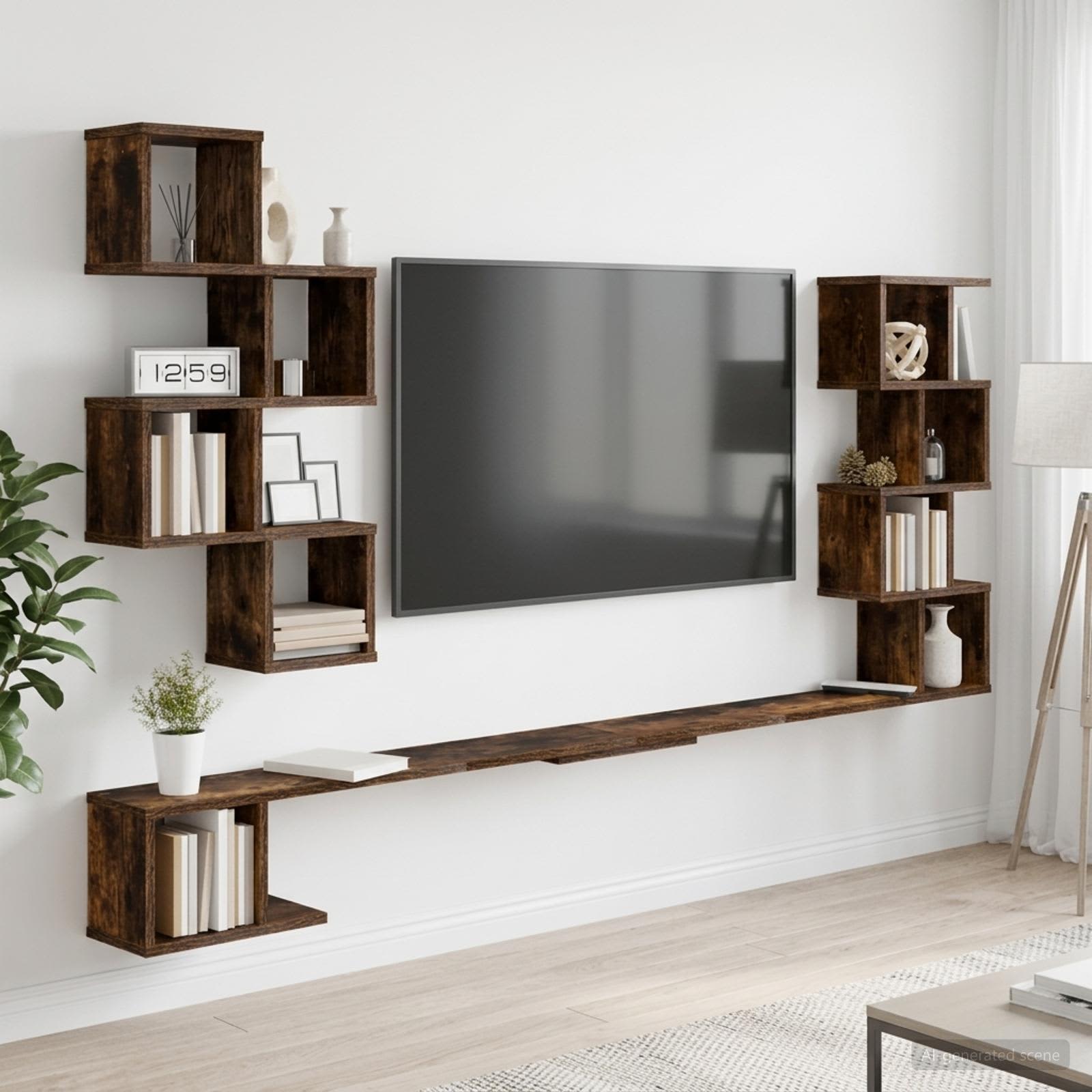 Väggmonterad TV-hylla Rökt ek 200 x 15 x 94 cm Konstruerat trä