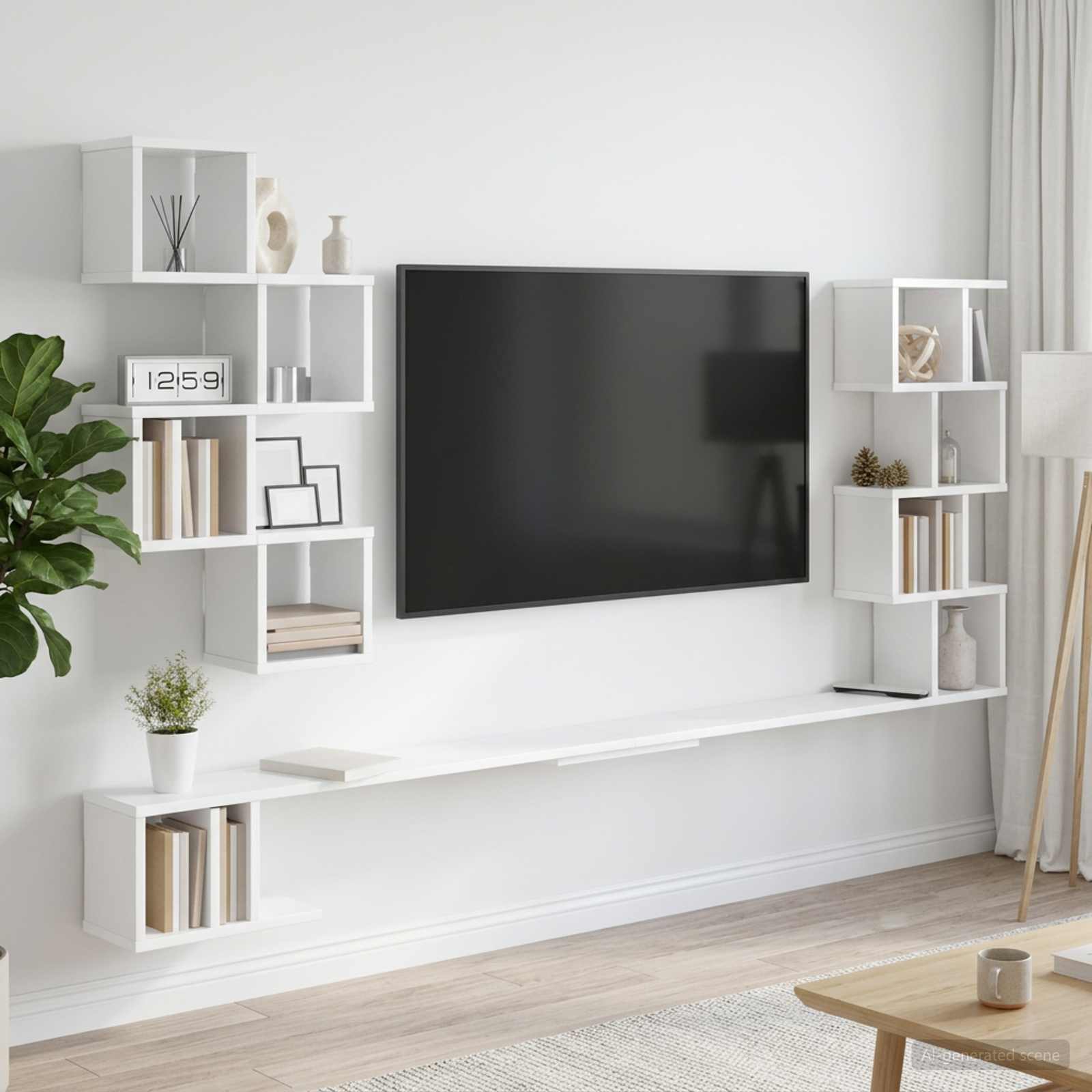 Väggmonterad TV-hylla Vit 160 x 15 x 94 cm Konstruerat trä