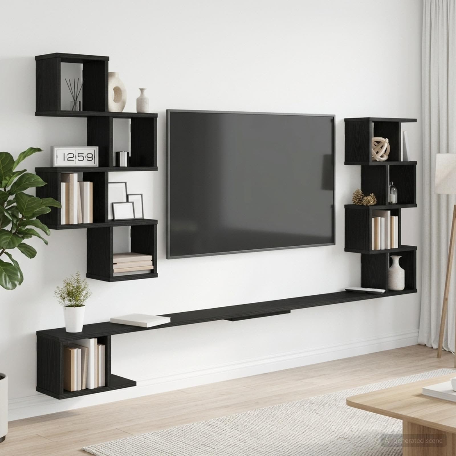 Väggmonterad TV-hylla Svart ek 160 x 15 x 94 cm Konstruerat trä