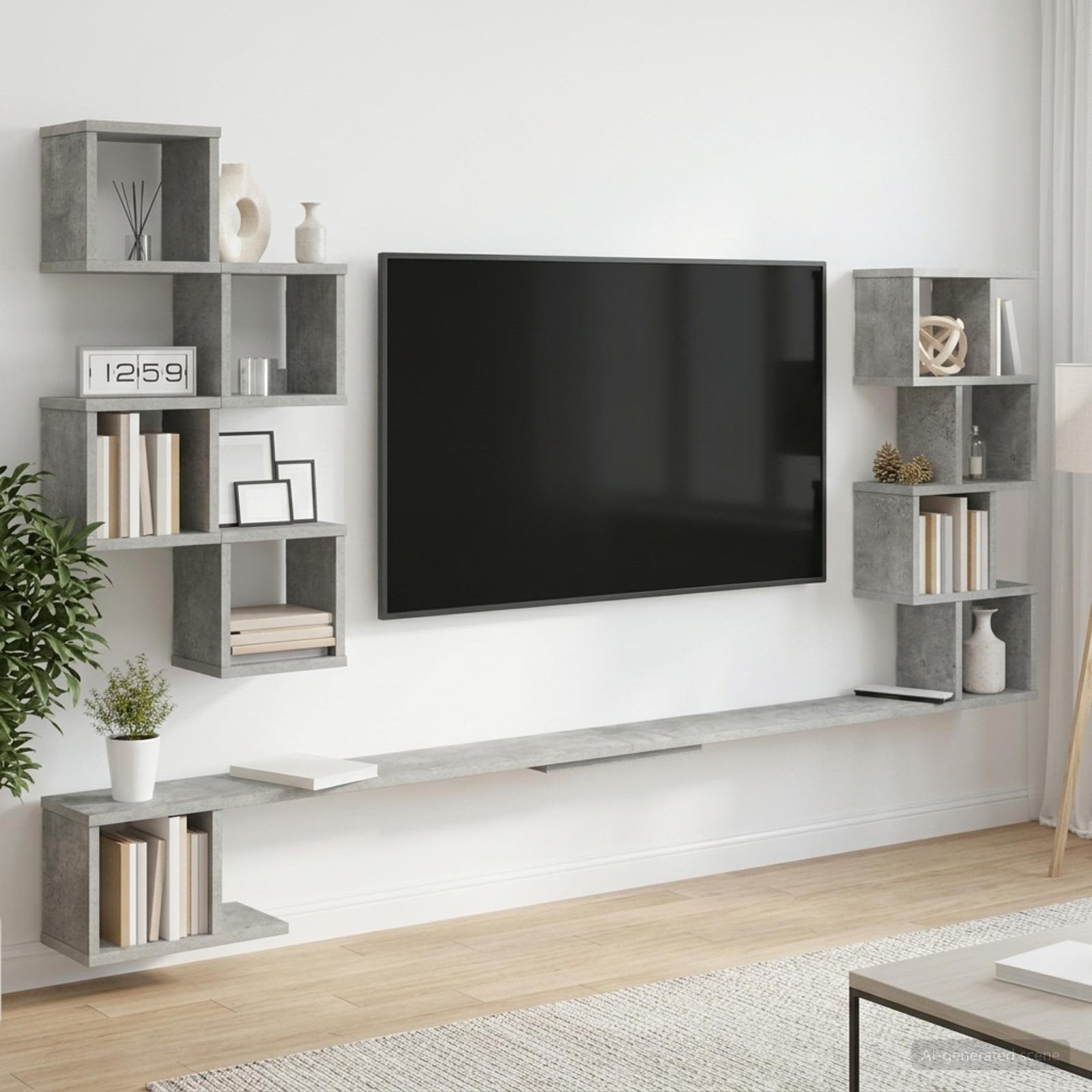 Väggmonterad TV-hylla Betonggrå 160 x 15 x 94 cm