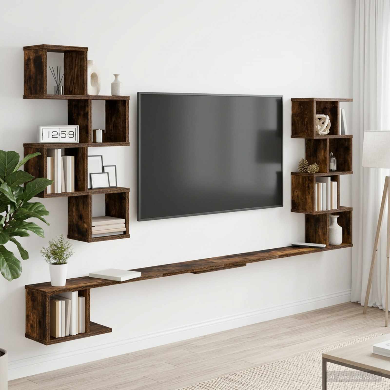 Väggmonterad TV-hylla Rökt ek 160 x 15 x 94 cm Konstruerat trä