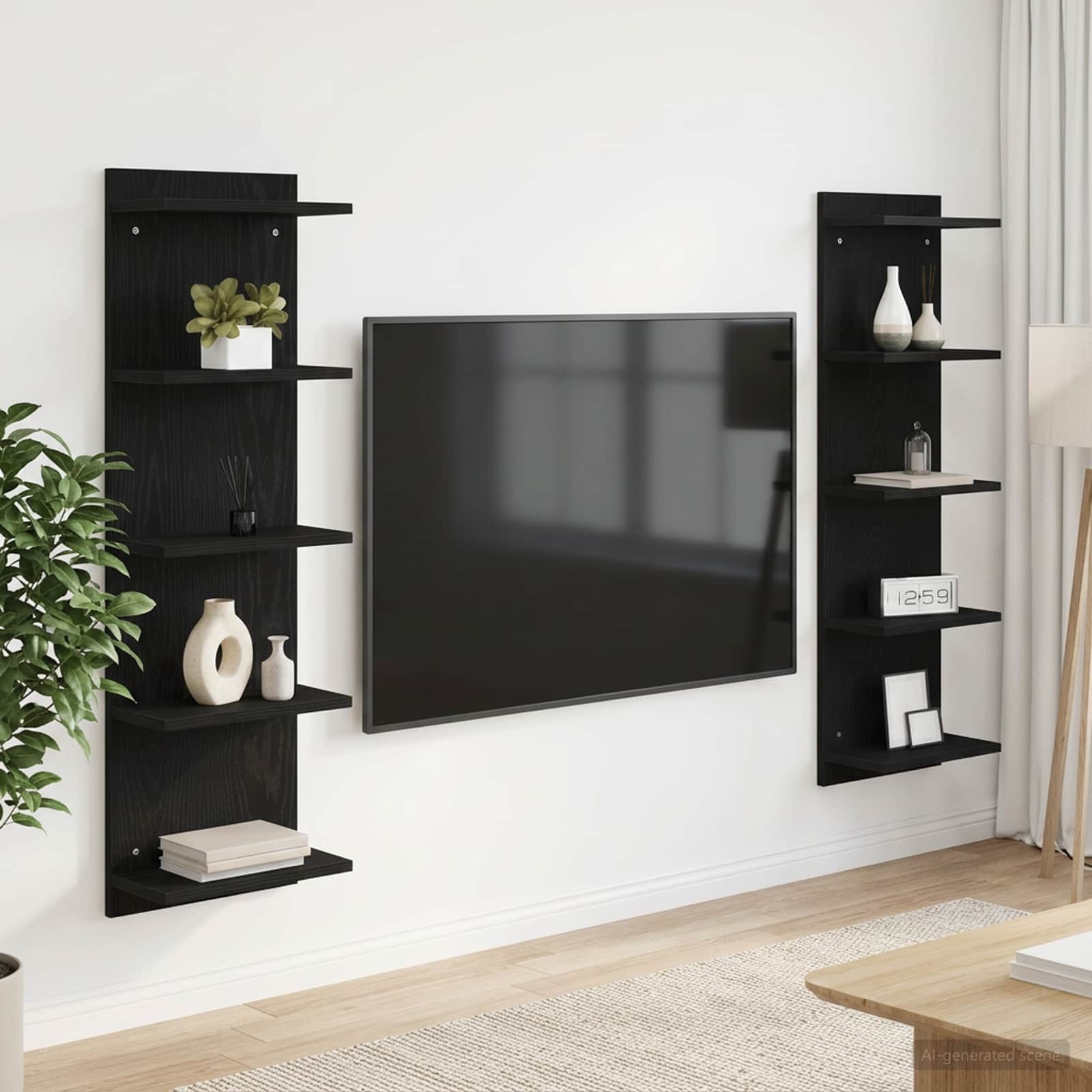 Vägg hylla 2 st Svart ek 30 x 15 x 100 cm Konstruerat trä