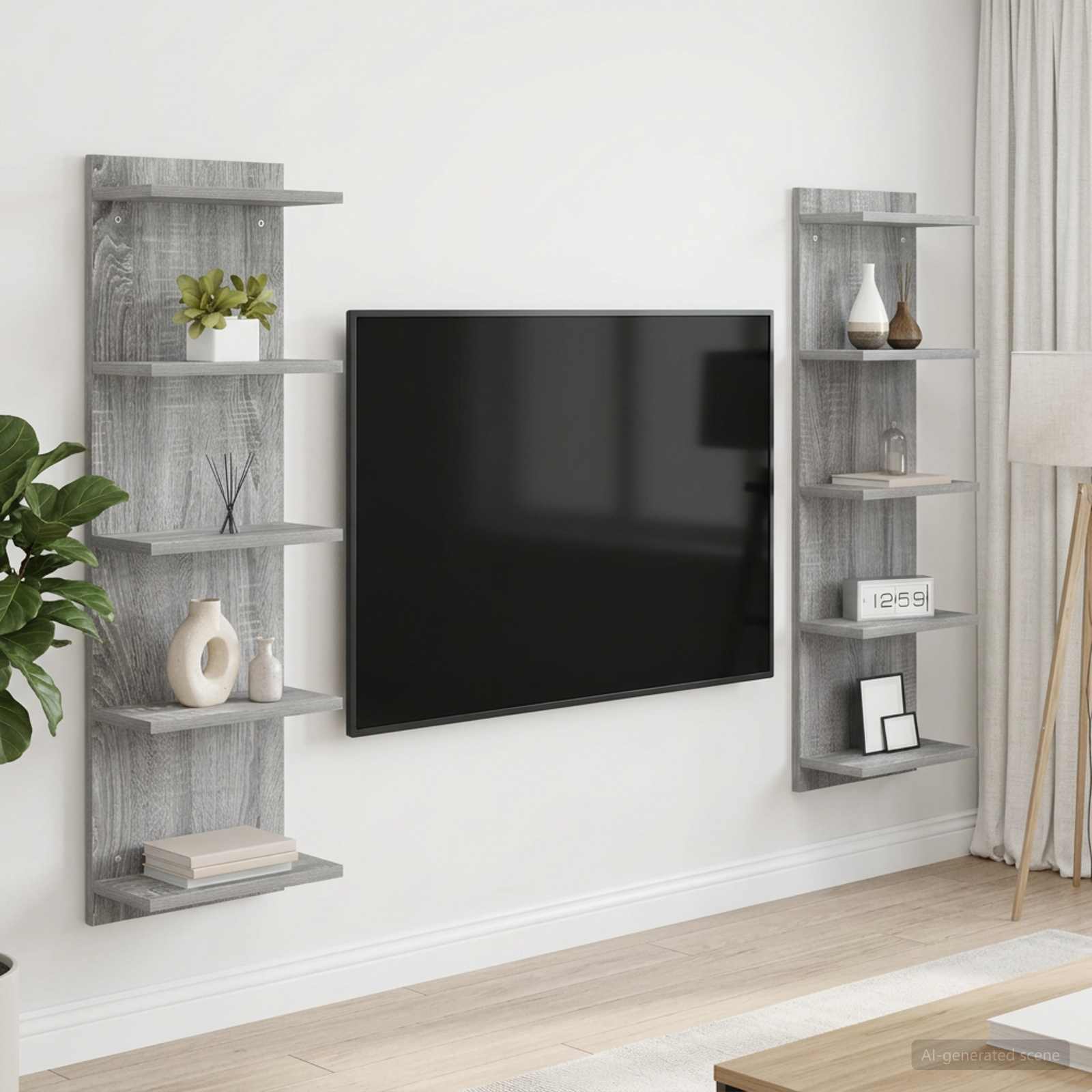 Vägg hylla 2 st Grå Sonoma 30 x 15 x 100 cm Konstruerat trä